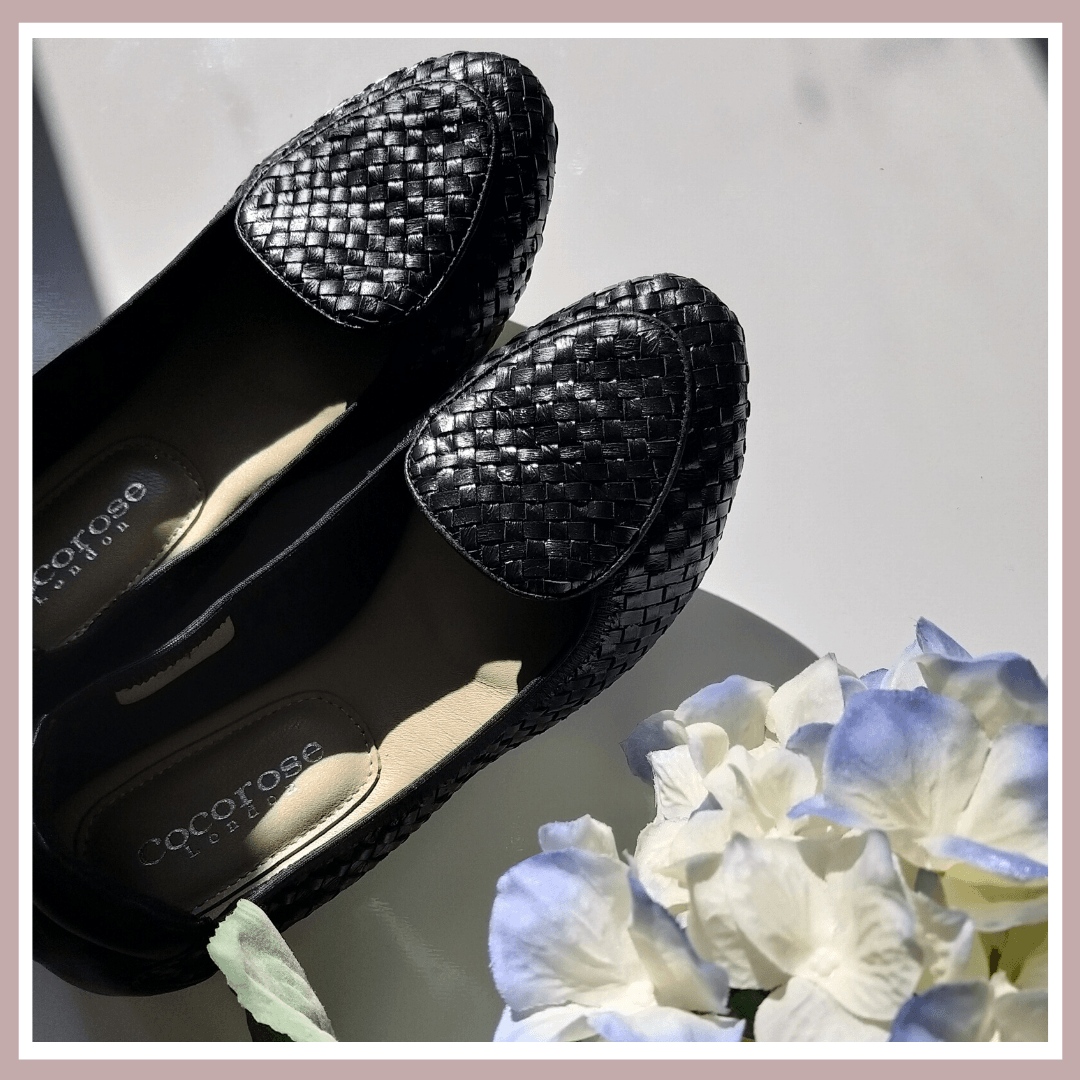 black leather ballet flats
