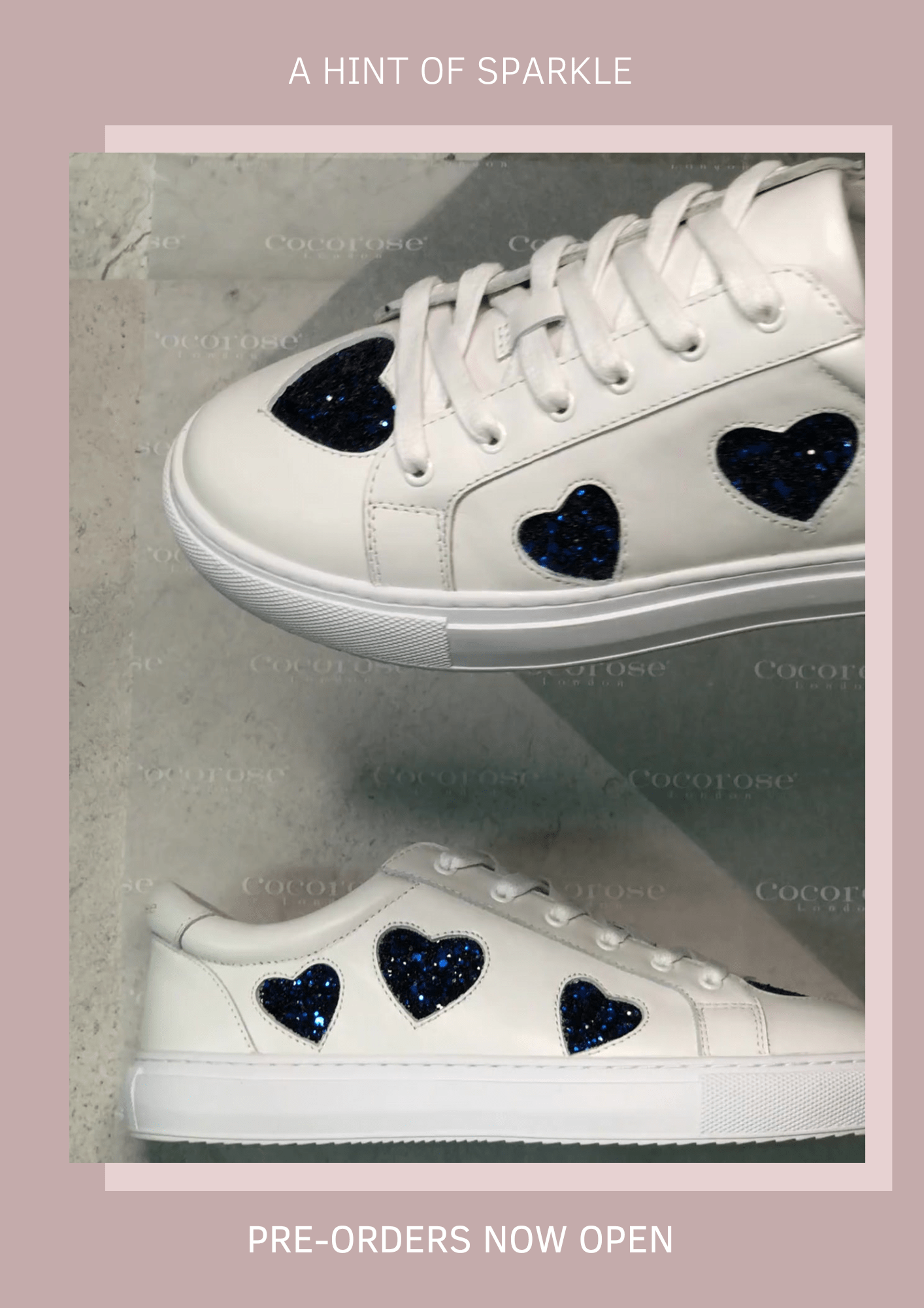stylish low-top navy glitter heart trainers