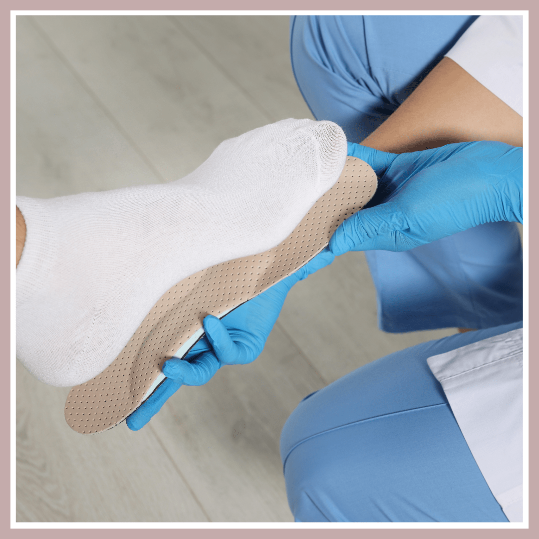 Lady getting her feet measured to see if she is a size 9 or size 10 size foot