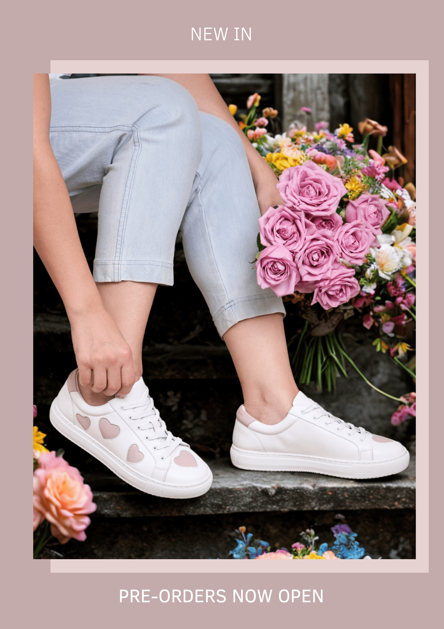 handmade white leather trainers with pastel pink hearts