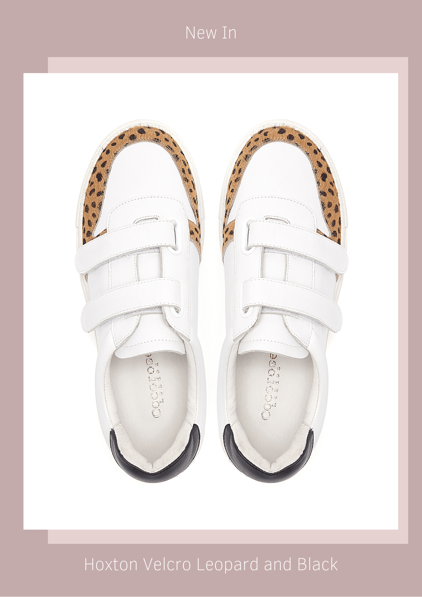 Women's Designer Trainers - Double strapped velcro trainers in white leather with black and leopard print