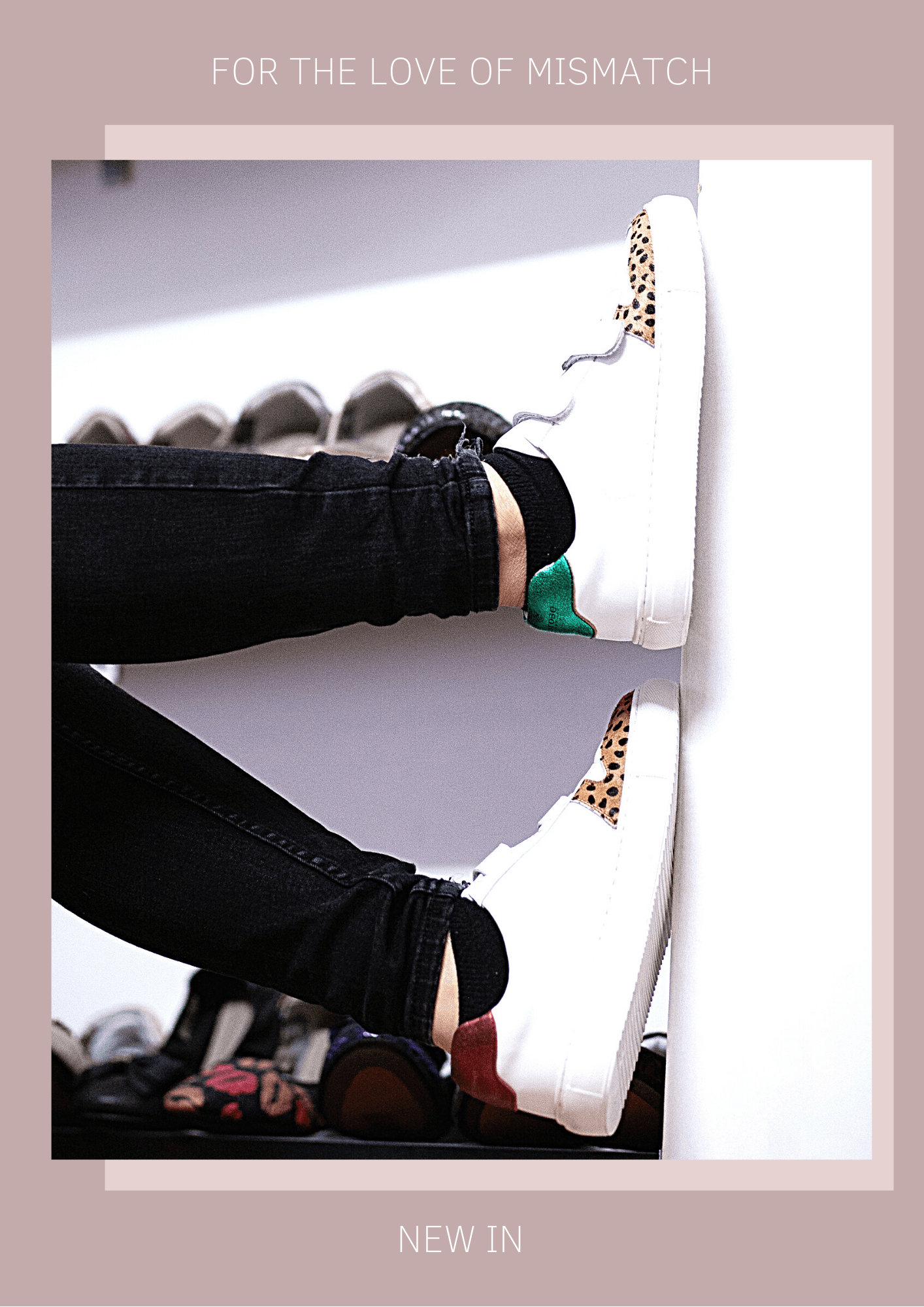 Mismatched metallic red and green backed trainers