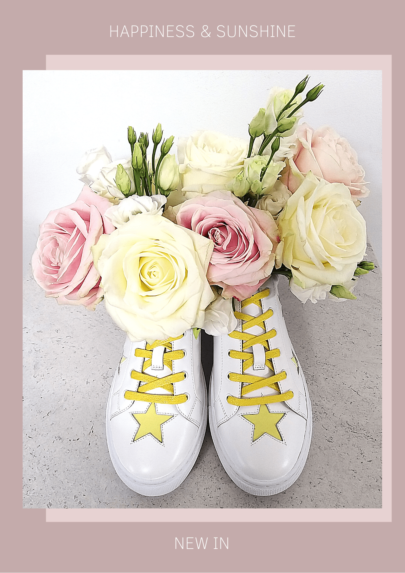 White leather trainers with lemon yellow stars - sunshine and happiness for your feet