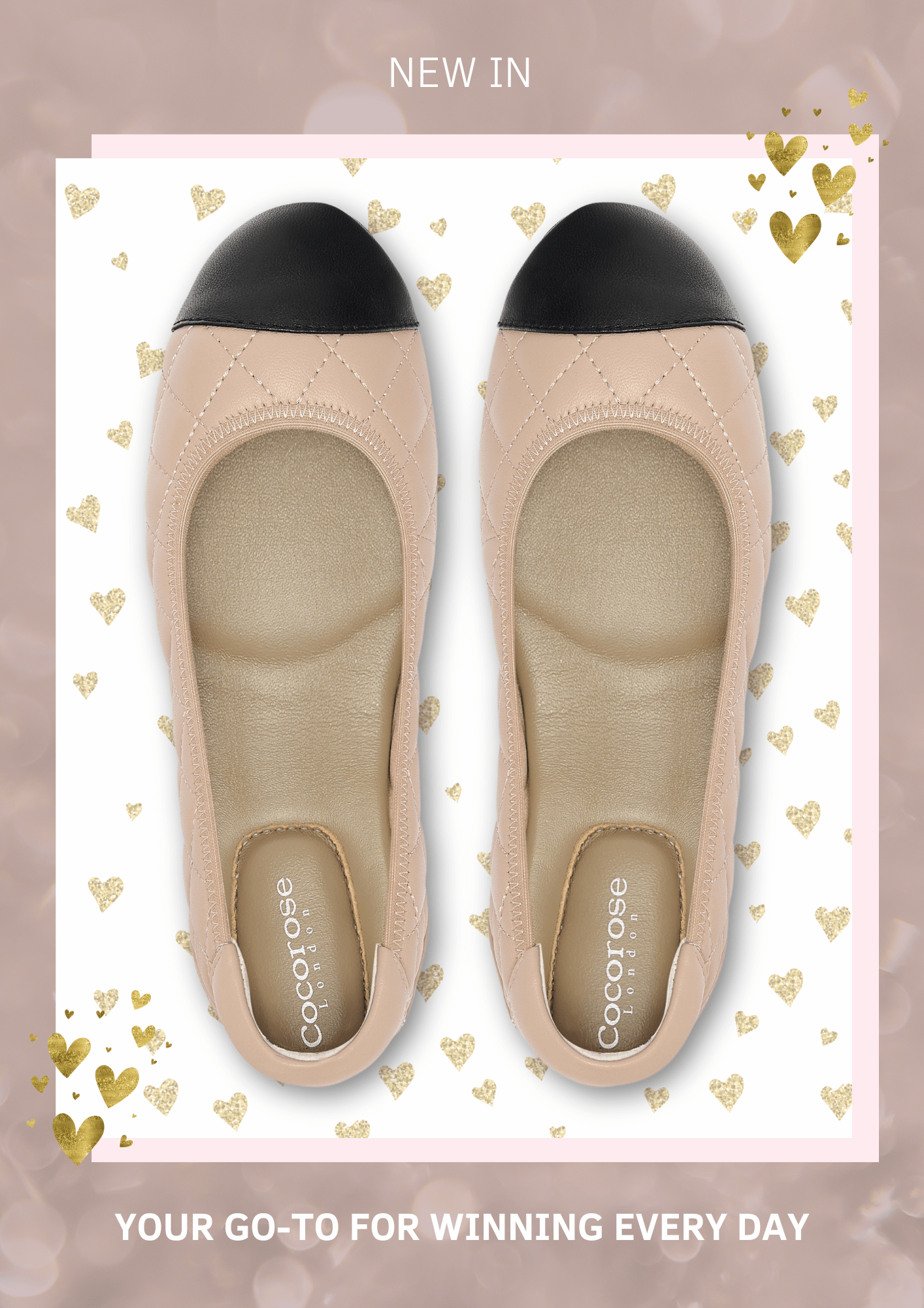 quilted nude ballet flat with black toe cap