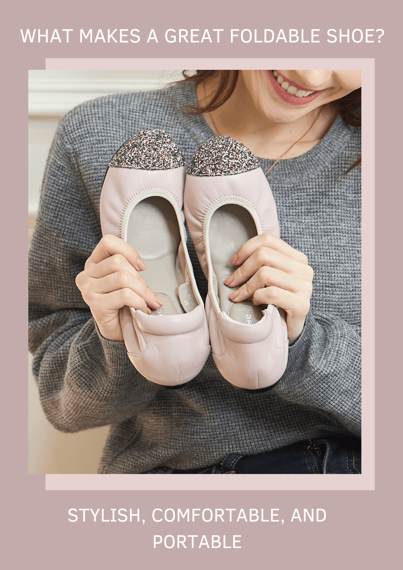 what makes a great foldable shoe, picture of pastel pink leather flats