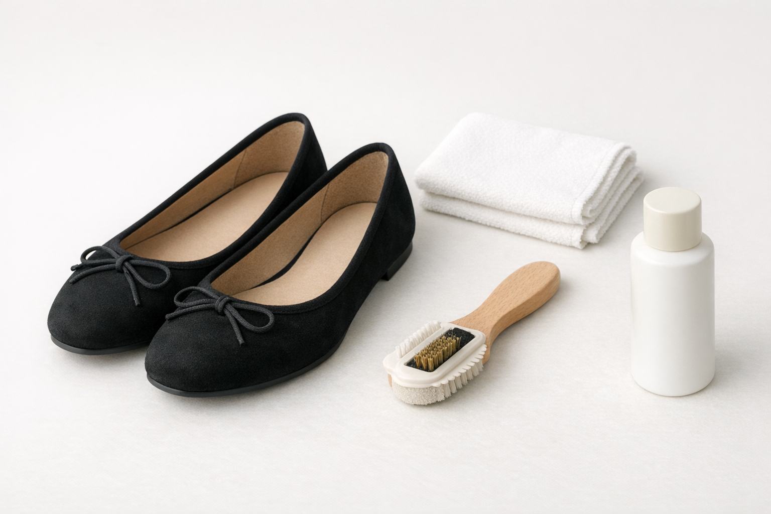 Black Ballet Flats and cleaning Items to help care for them