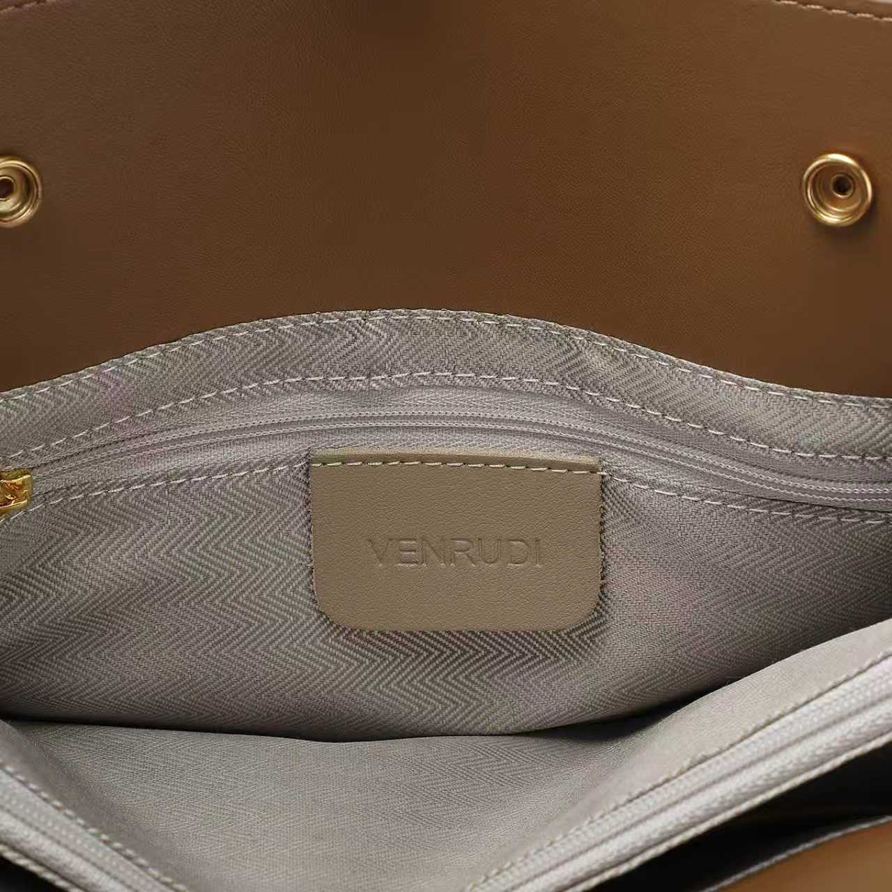 Beige Leather Handbag with Tan Belt-Buckle Detail and Detachable Shoulder Strap