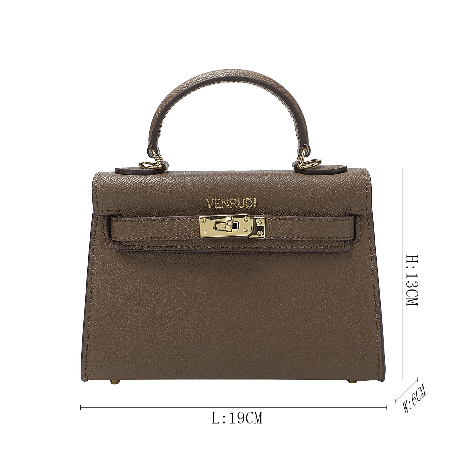 Brown Belt-Buckle Leather Handbag with Detachable Shoulder Strap