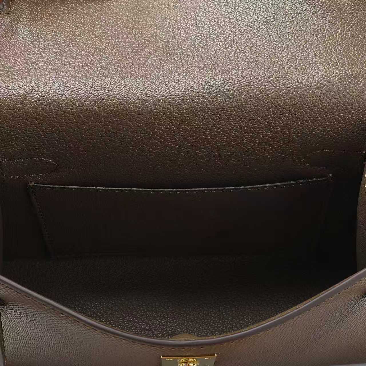 Brown Belt-Buckle Leather Handbag with Detachable Shoulder Strap