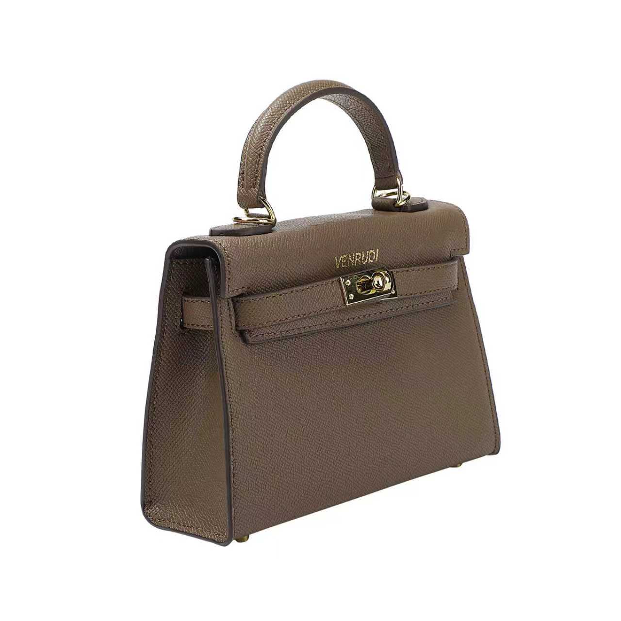 Brown Belt-Buckle Leather Handbag with Detachable Shoulder Strap