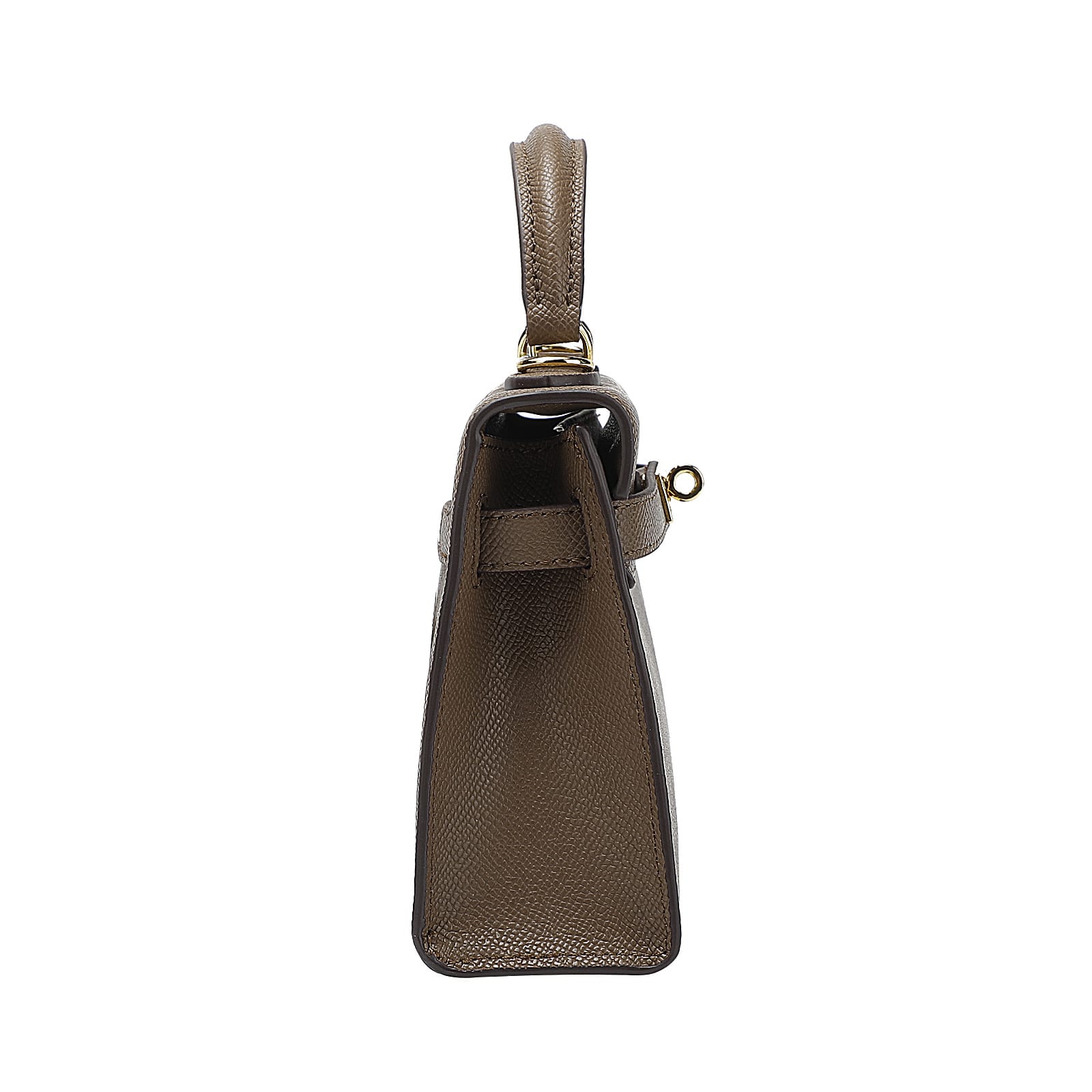 Brown Belt-Buckle Leather Handbag with Detachable Shoulder Strap