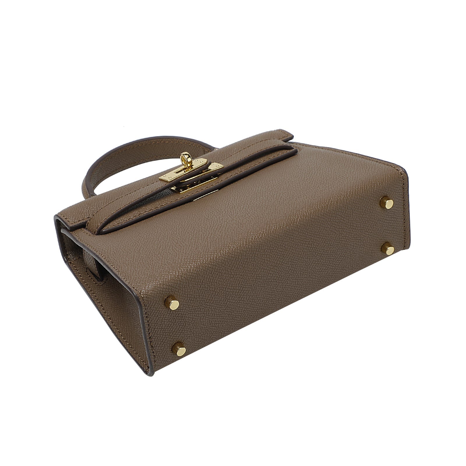 Brown Belt-Buckle Leather Handbag with Detachable Shoulder Strap