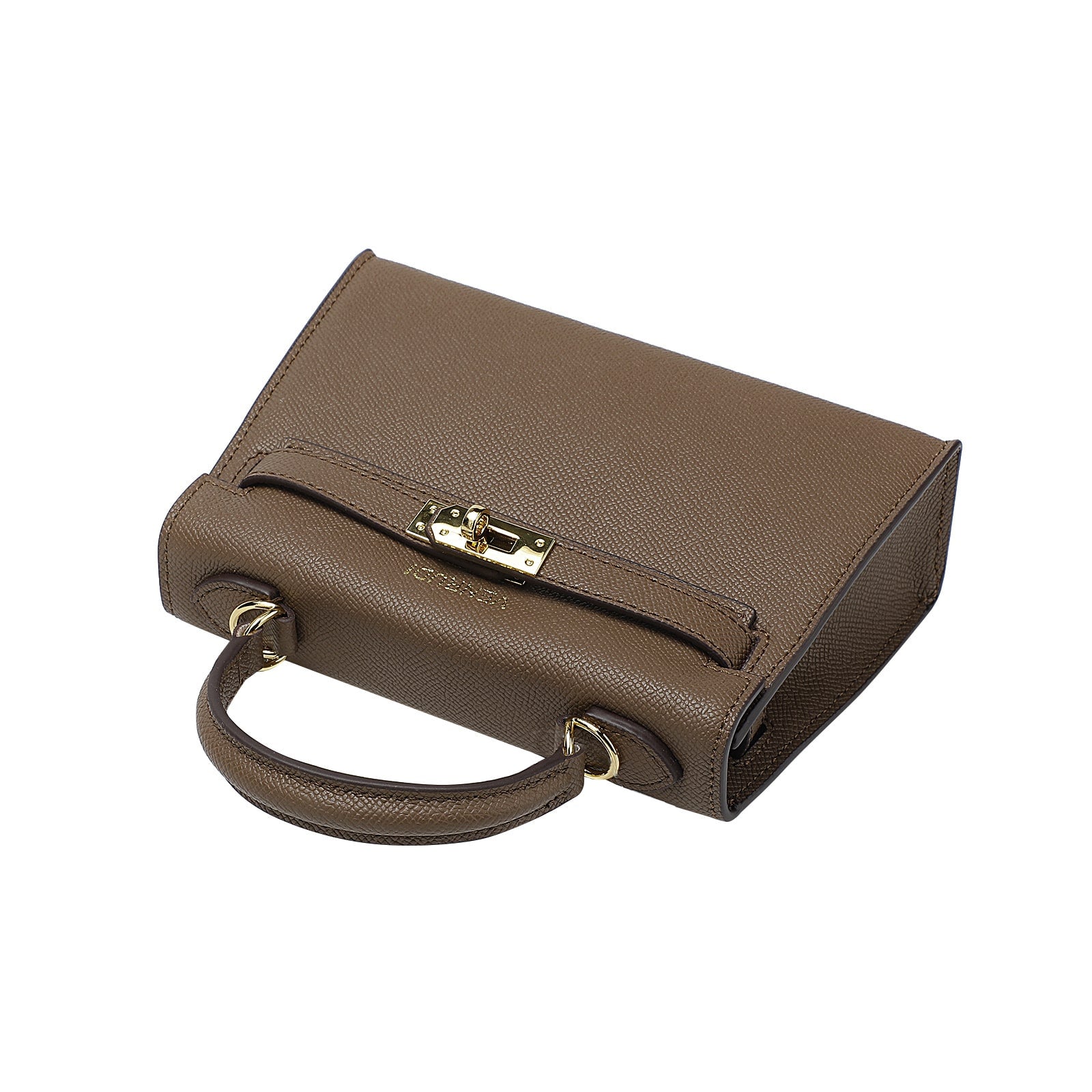 Brown Belt-Buckle Leather Handbag with Detachable Shoulder Strap