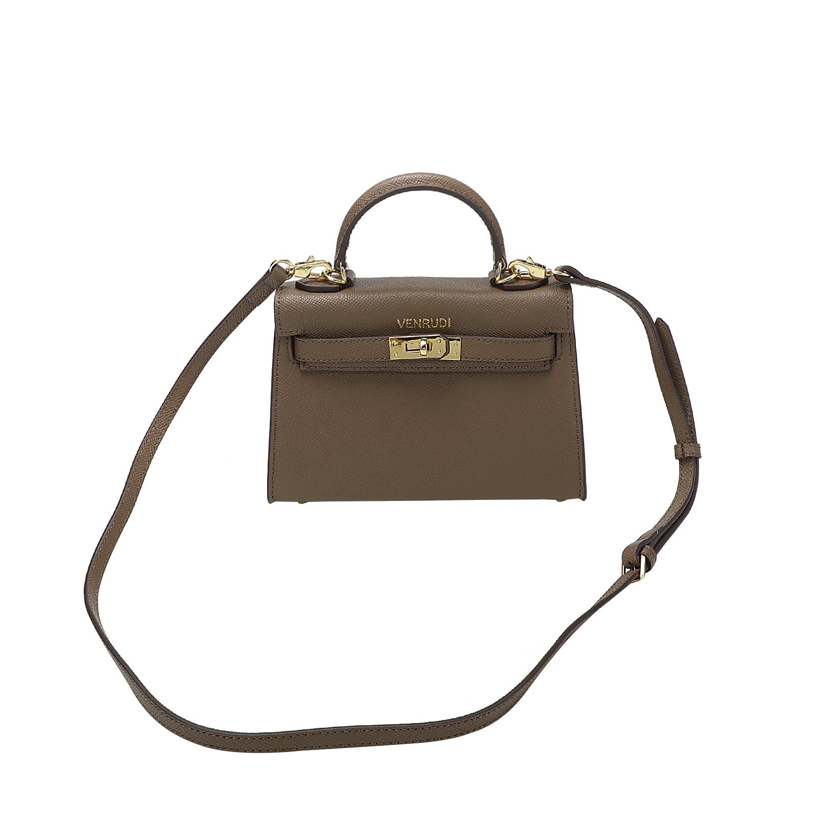 Brown Belt-Buckle Leather Handbag with Detachable Shoulder Strap