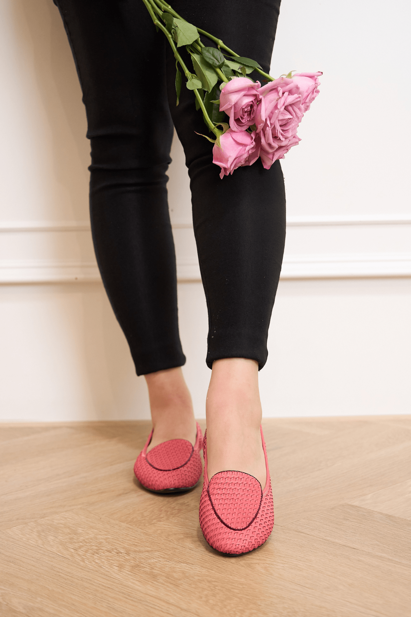 coral leather flats