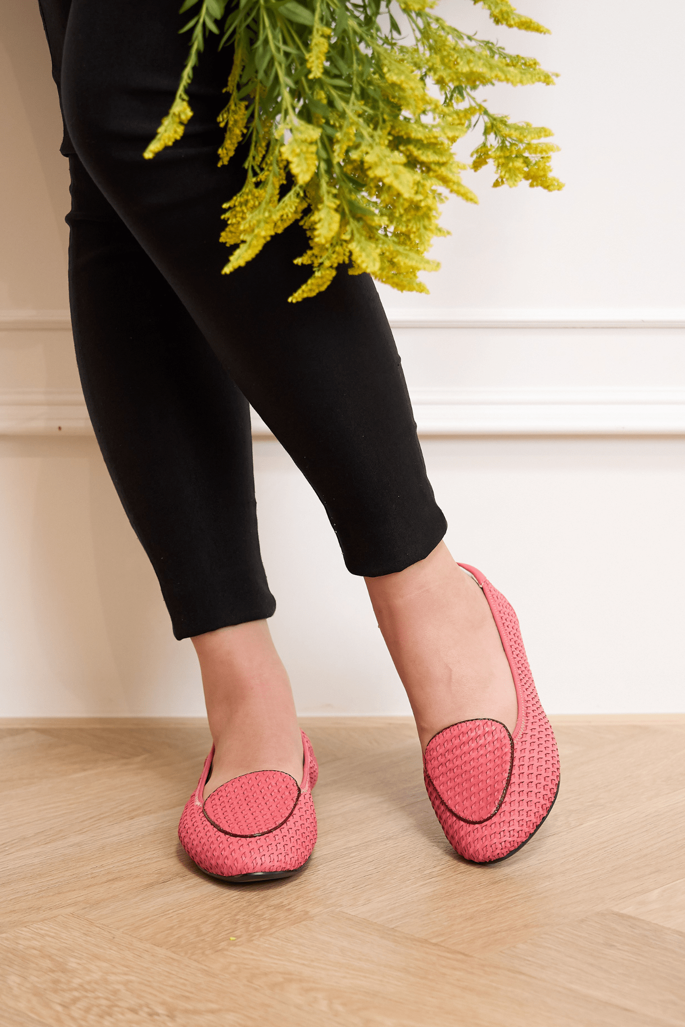 coral leather loafers