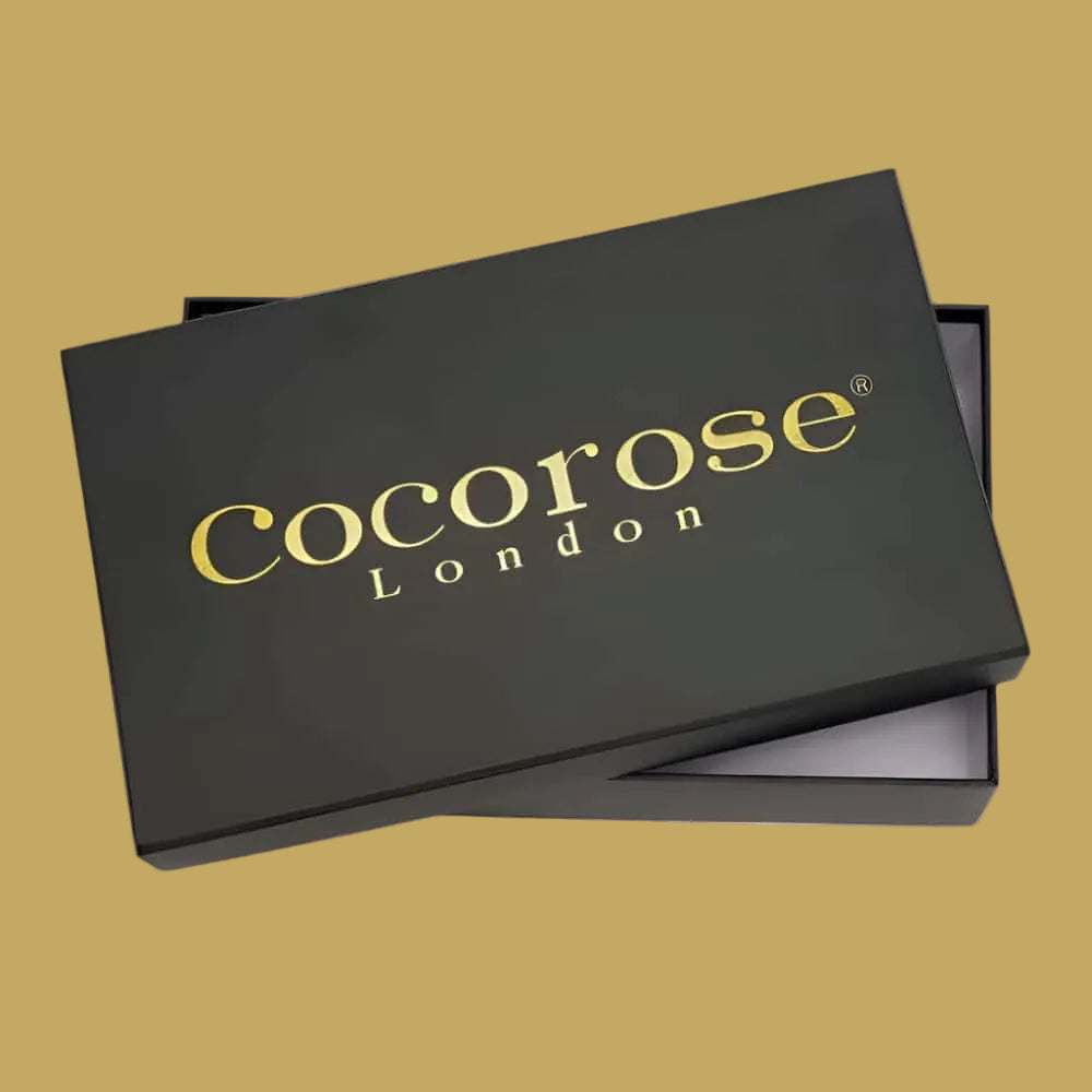 Cocorose London Trainer Shoe Box for Moorgate Leather Leopard print and Gold Trainers, with gold background