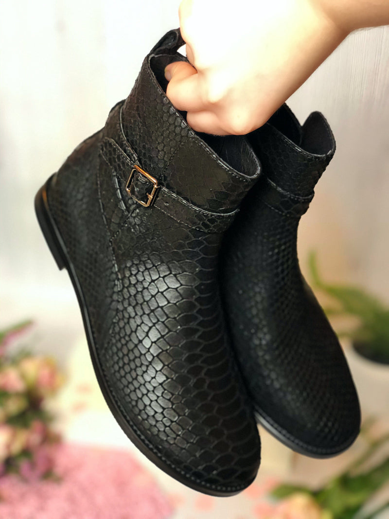 Hampstead - Black Croc Single Strap & Zip Boots Cocorose London