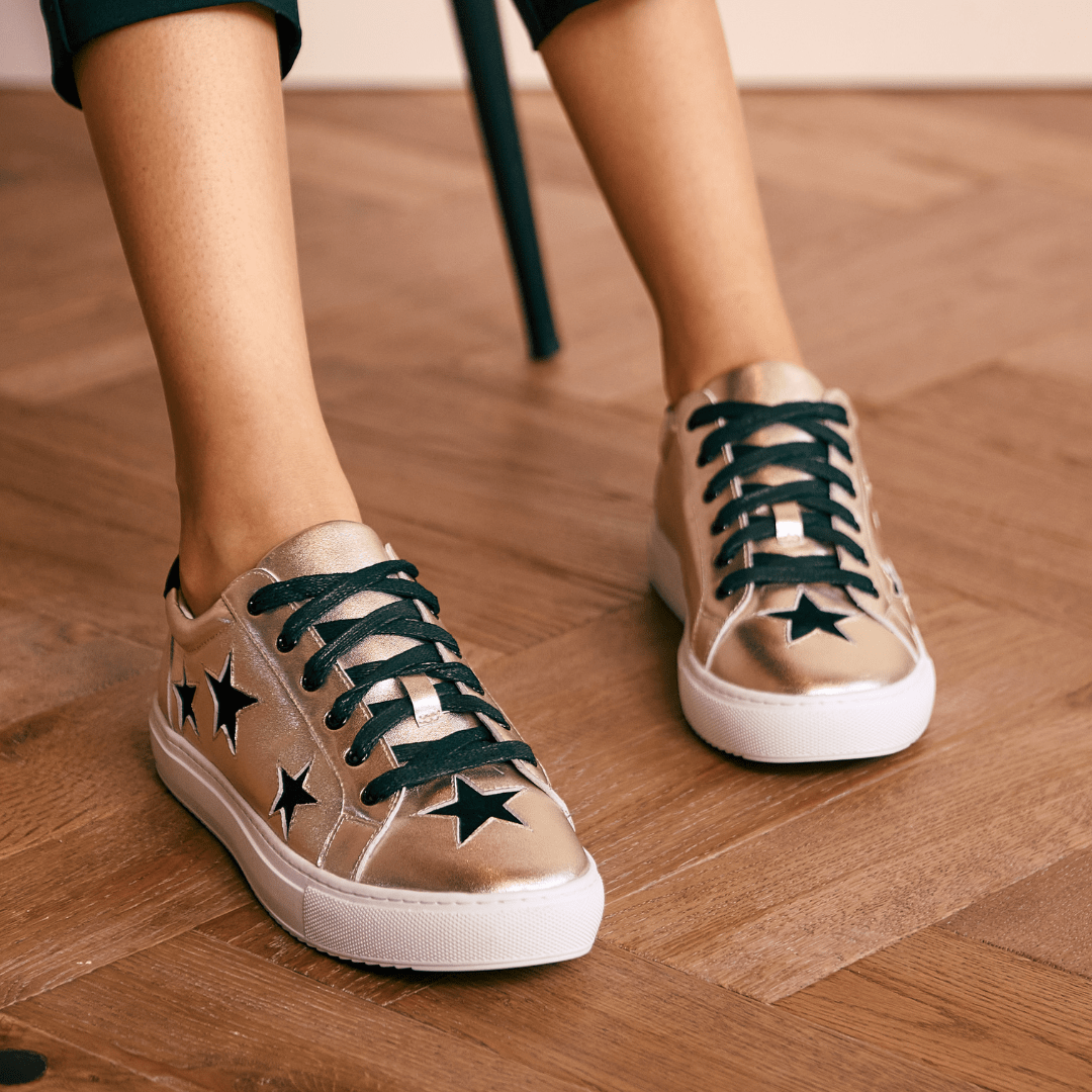 stylish gold and black leather sneakers UK
