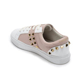 Hoxton - White and Pastel Pink Leather Trainers with Gold Studs Cocorose London