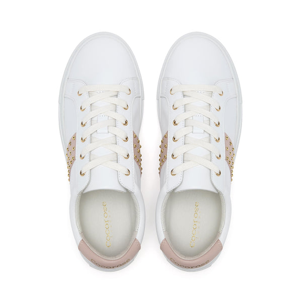 Hoxton - White Leather Trainer with Pastel Pink Studded Stripe Cocorose London