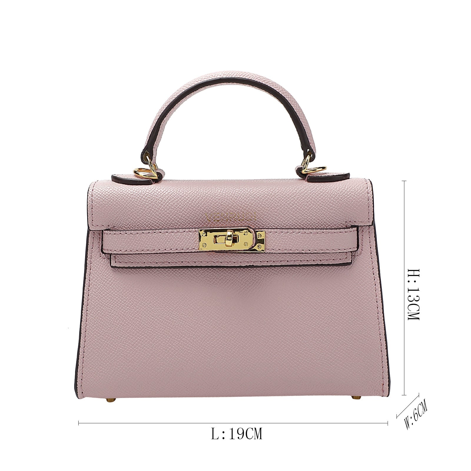 Pink Belt-Buckle Leather Handbag with Detachable Shoulder Strap