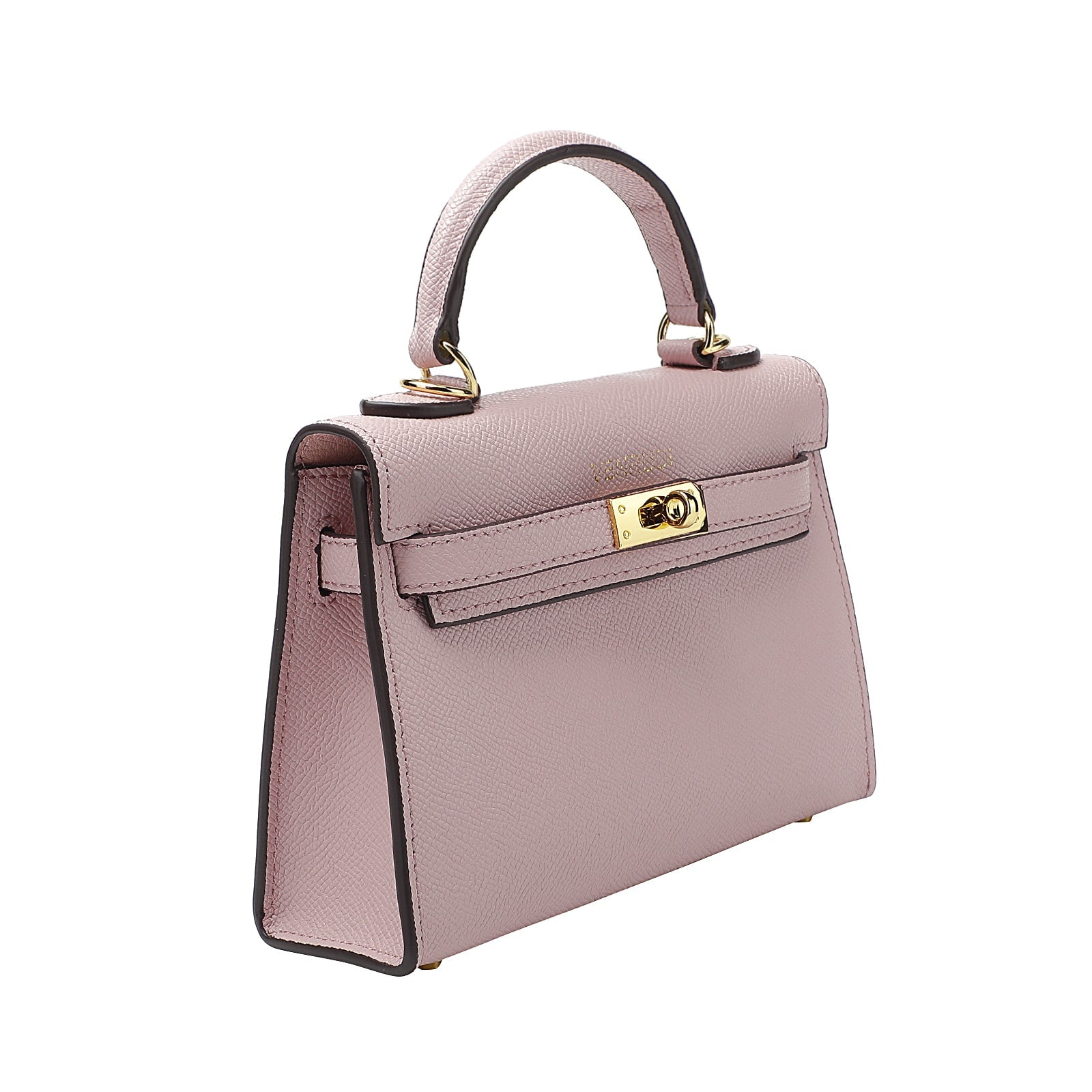 Pink Belt-Buckle Leather Handbag with Detachable Shoulder Strap