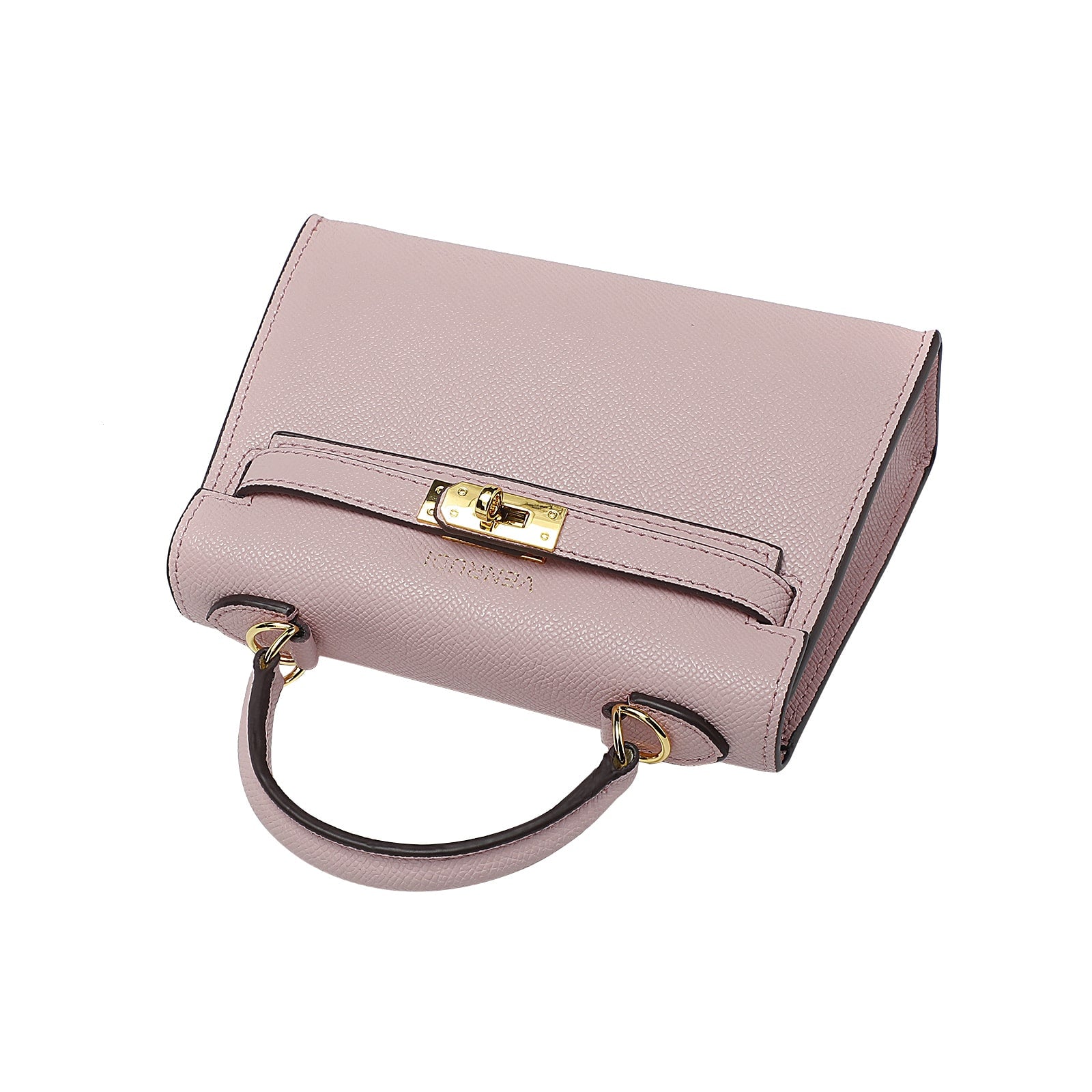 Pink Belt-Buckle Leather Handbag with Detachable Shoulder Strap