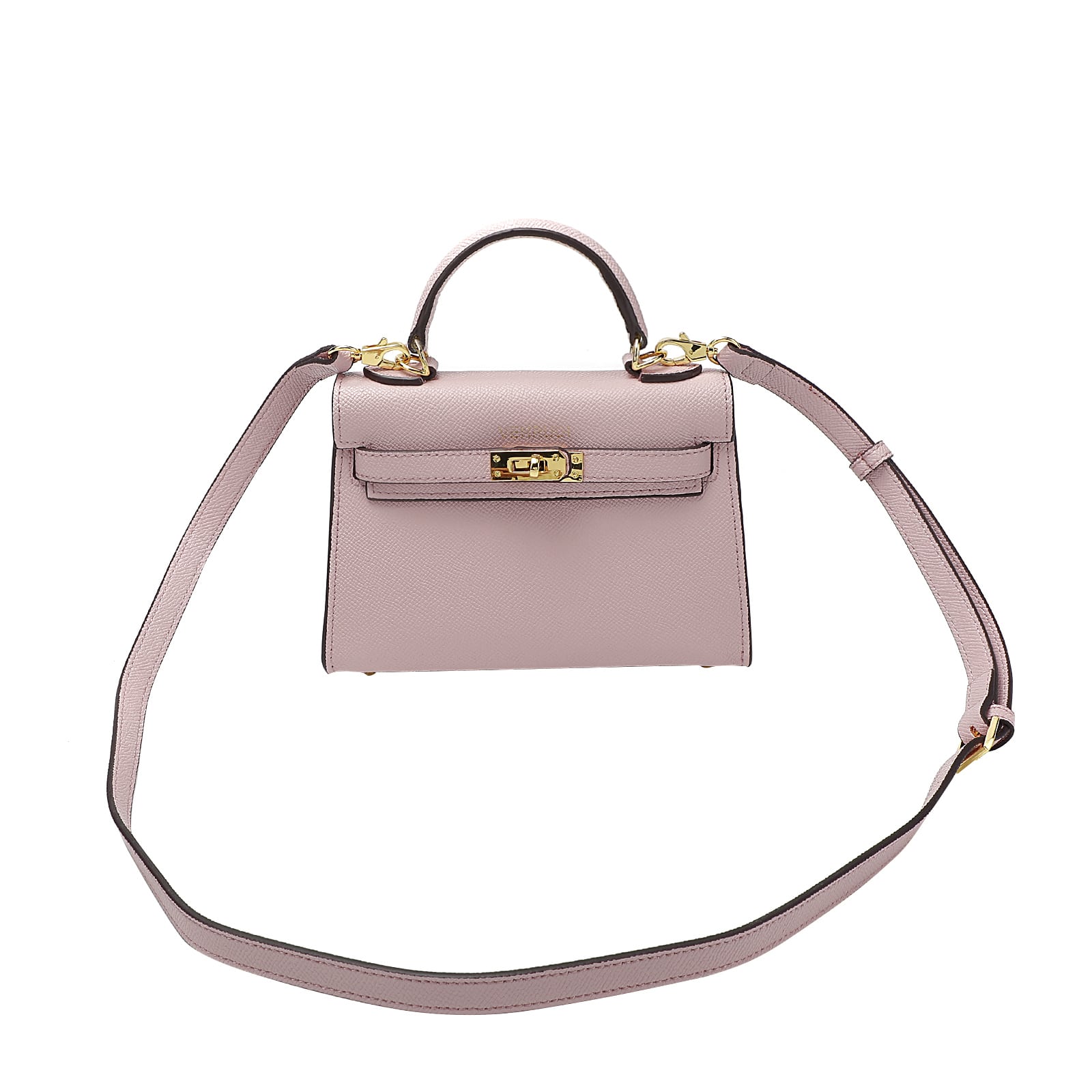 Pink Belt-Buckle Leather Handbag with Detachable Shoulder Strap