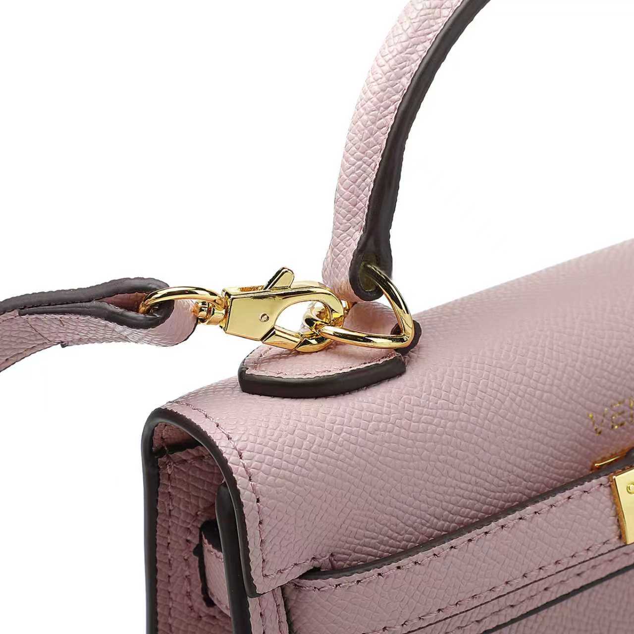 Pink Belt-Buckle Leather Handbag with Detachable Shoulder Strap