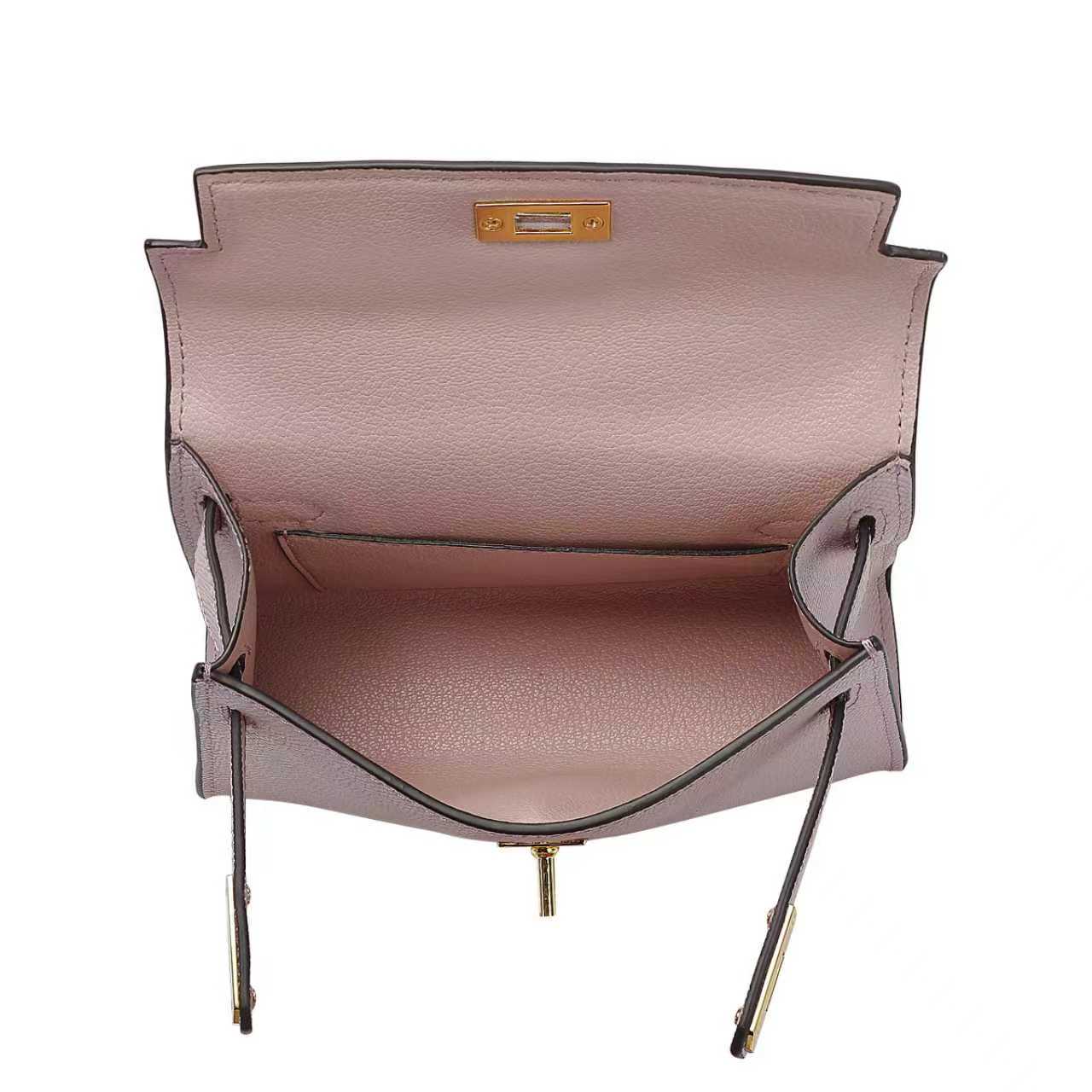 Pink Belt-Buckle Leather Handbag with Detachable Shoulder Strap