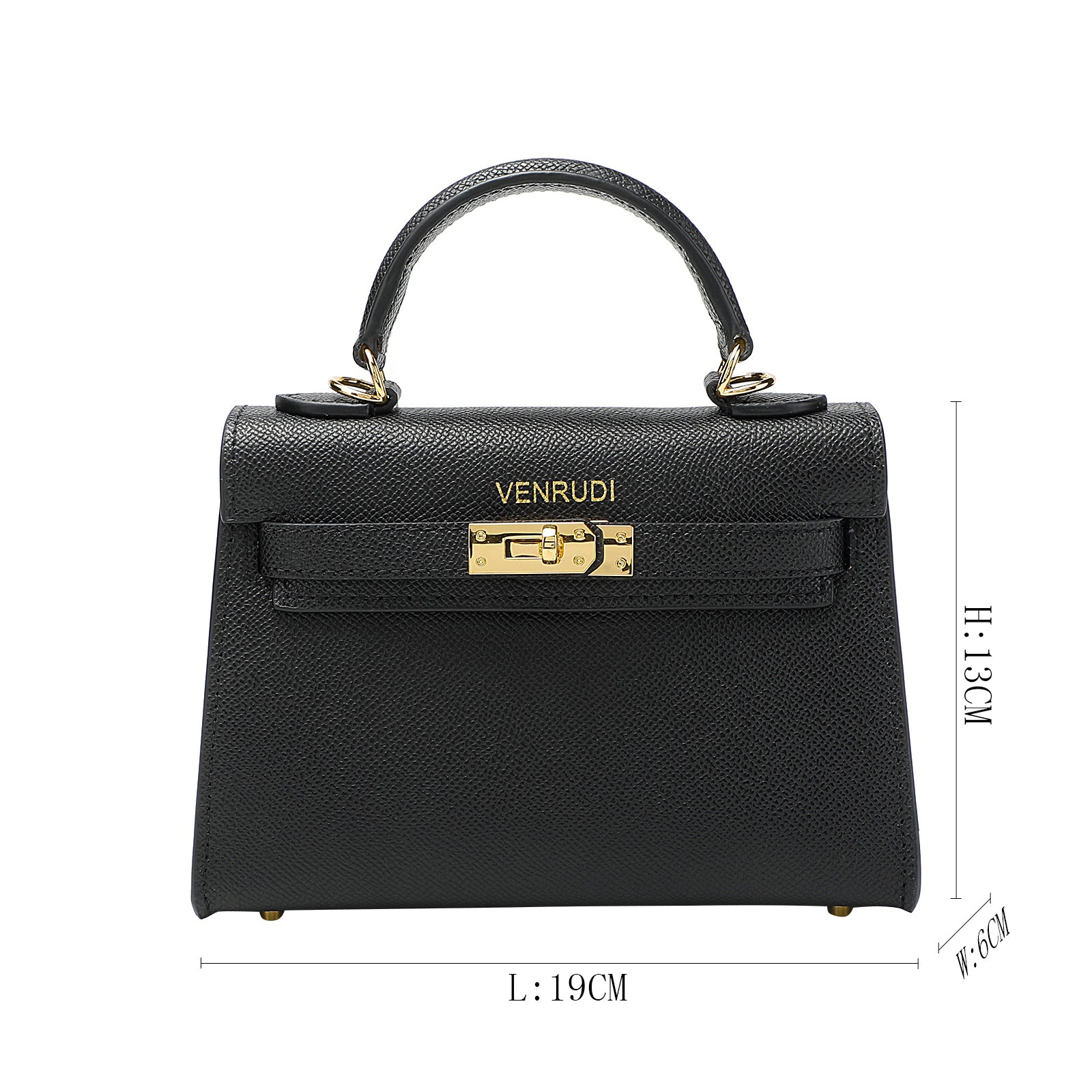 Black Belt-Buckle Leather Handbag with Detachable Shoulder Strap