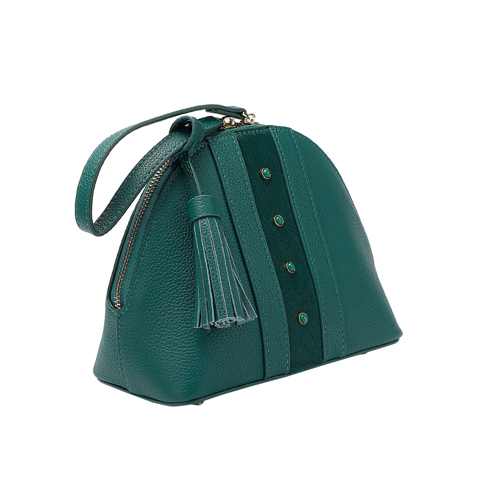 Green Leather Dome Bag — Hair-On Panel & Statement Tassel
