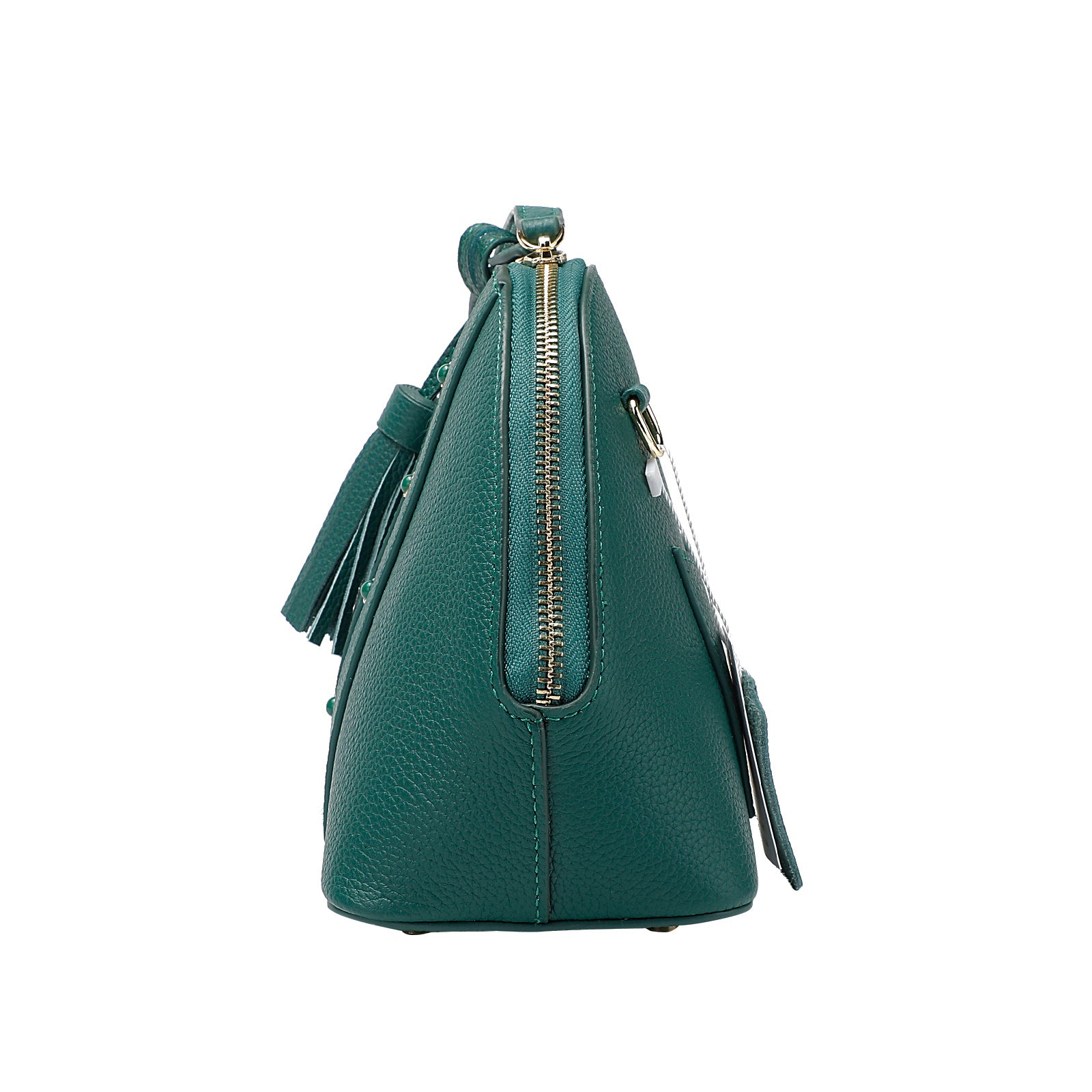 Green Leather Dome Bag — Hair-On Panel & Statement Tassel