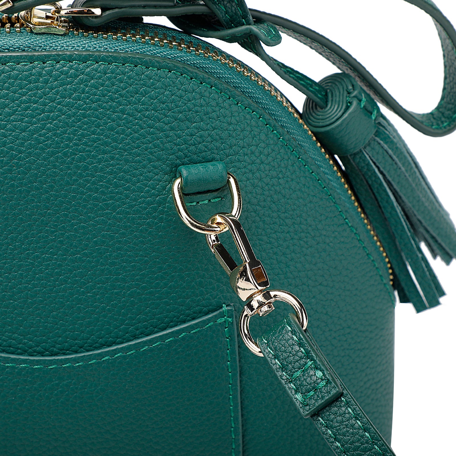 Green Leather Dome Bag — Hair-On Panel & Statement Tassel