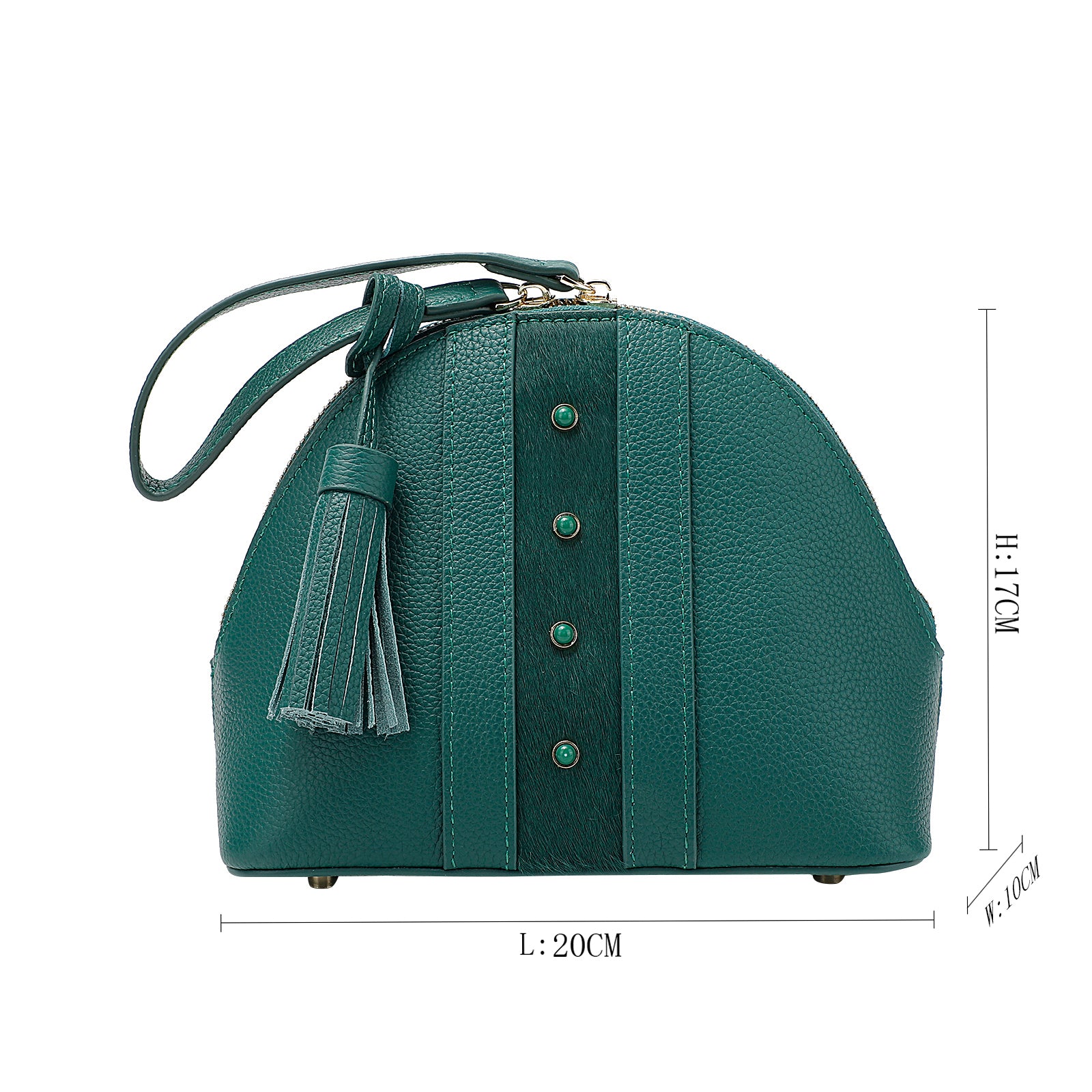 Green Leather Dome Bag — Hair-On Panel & Statement Tassel