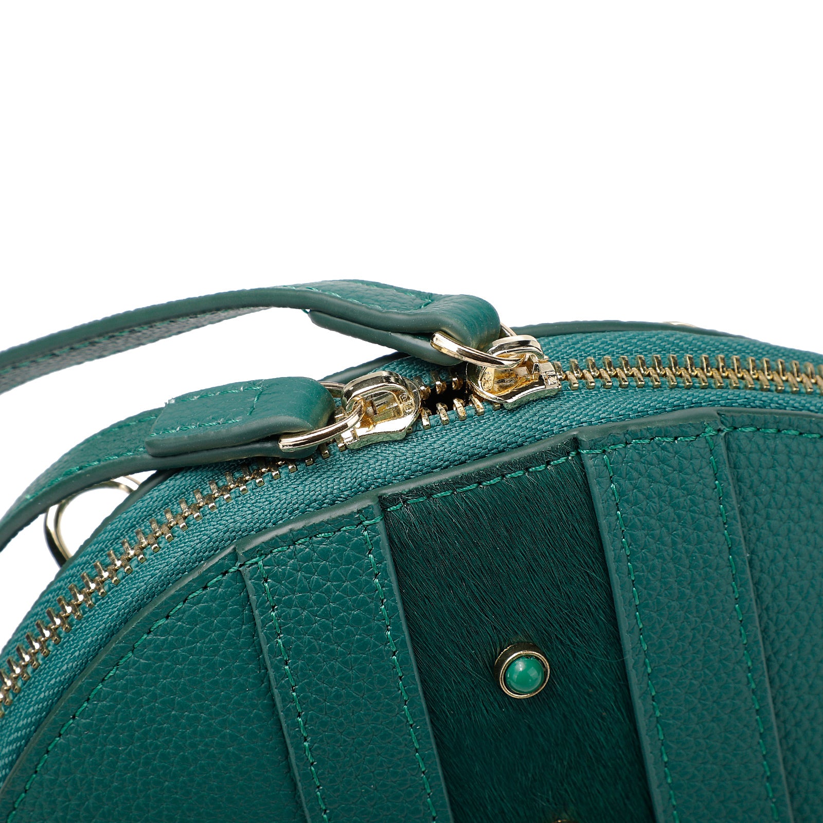 Green Leather Dome Bag — Hair-On Panel & Statement Tassel