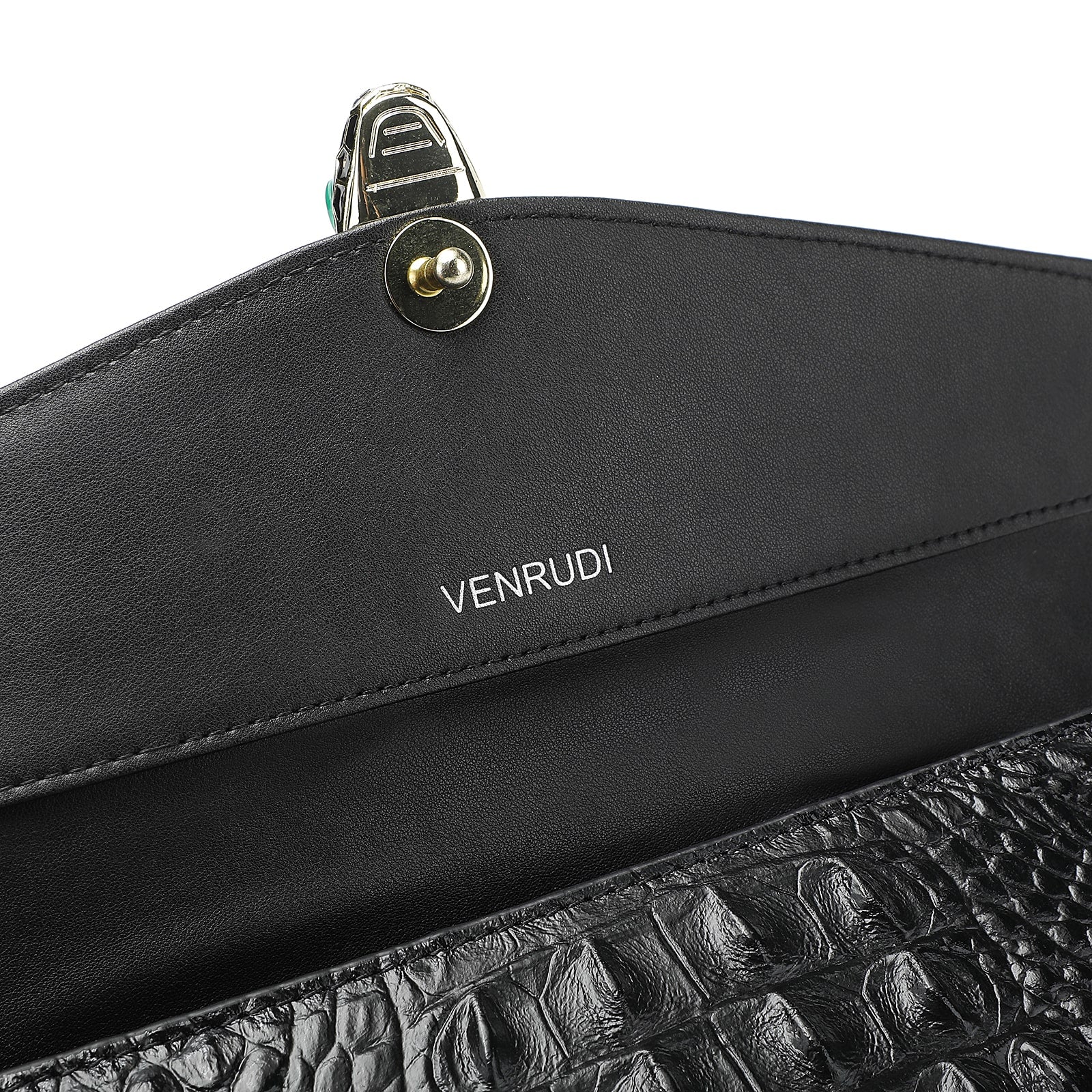 Black Embossed Leather Clutch with Chain and Wristlet