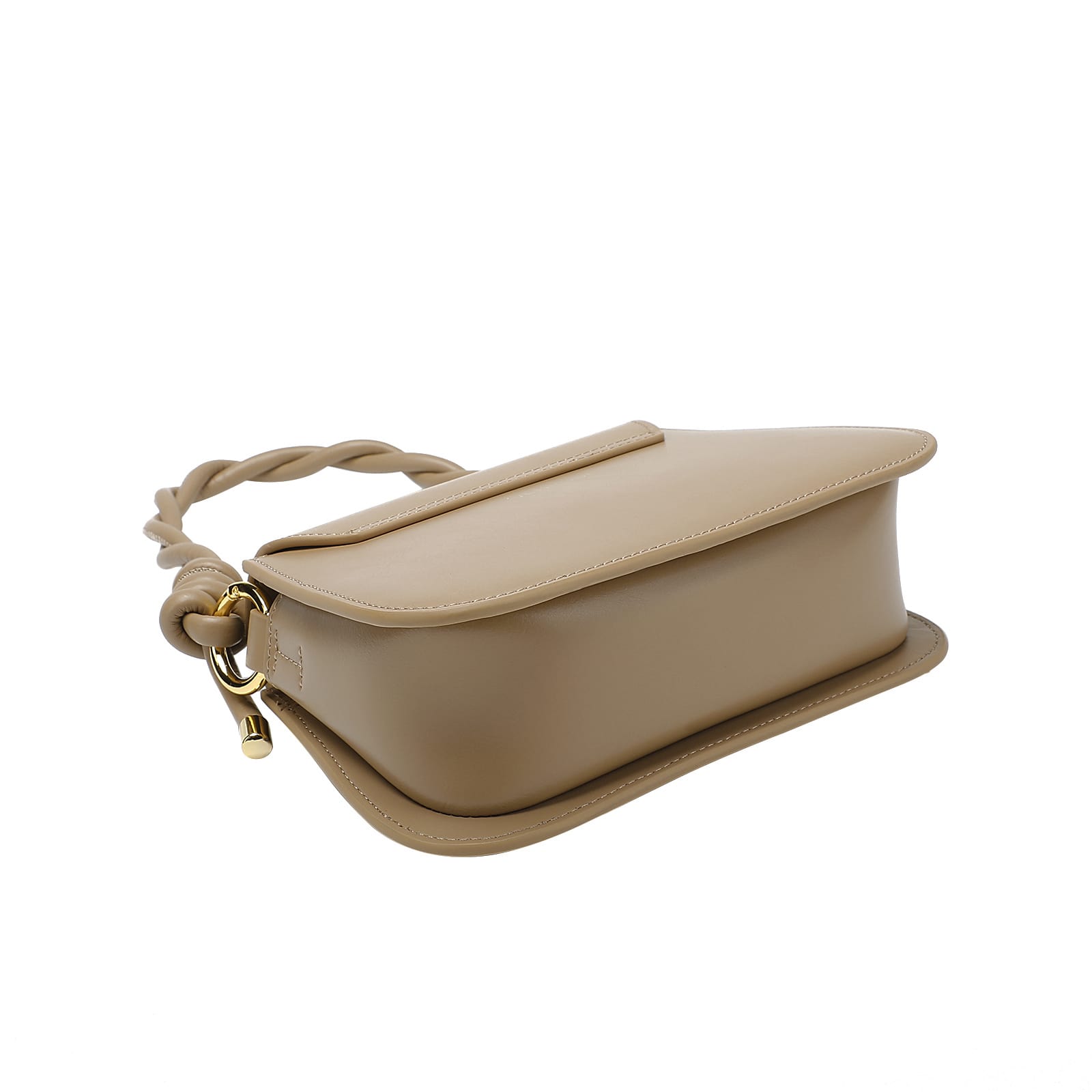 Tan Braided Handle Leather Handbag with Shoulder Strap