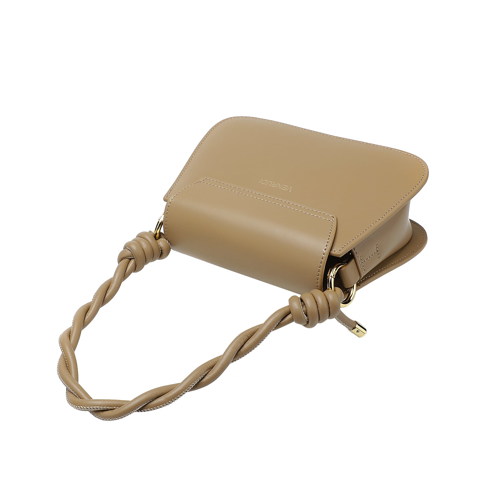 Tan Braided Handle Leather Handbag with Shoulder Strap