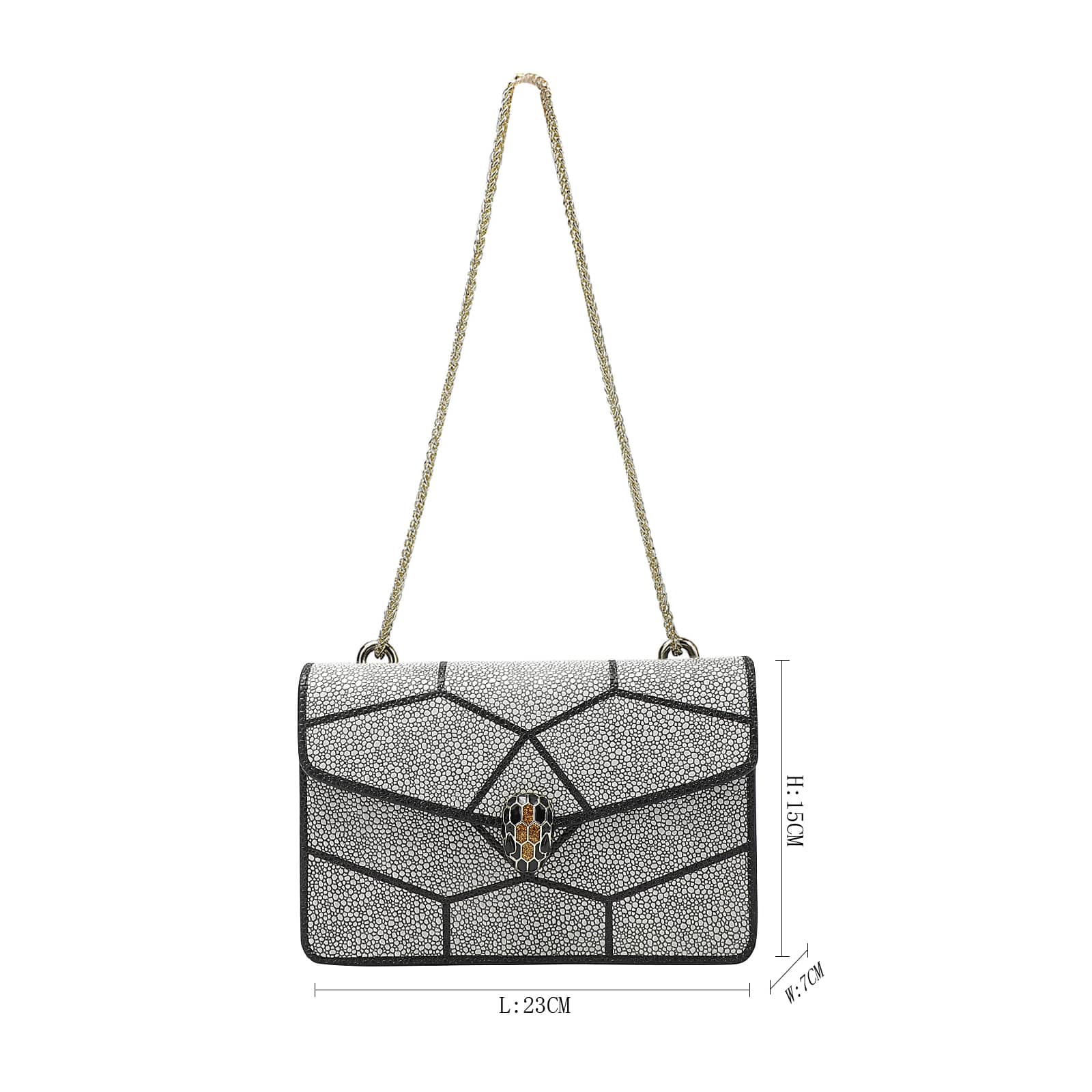 Light Grey Printed & Textured Leather Chain Bag