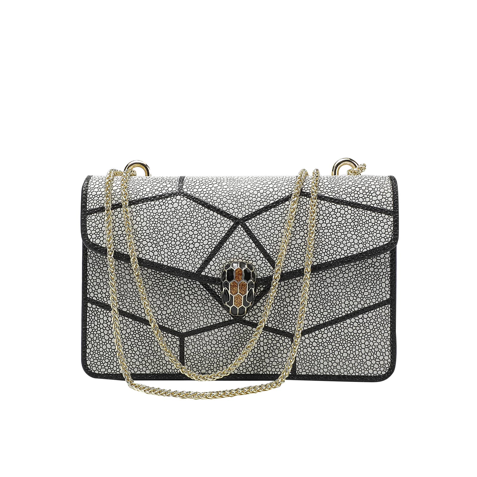 Light Grey Printed & Textured Leather Chain Bag