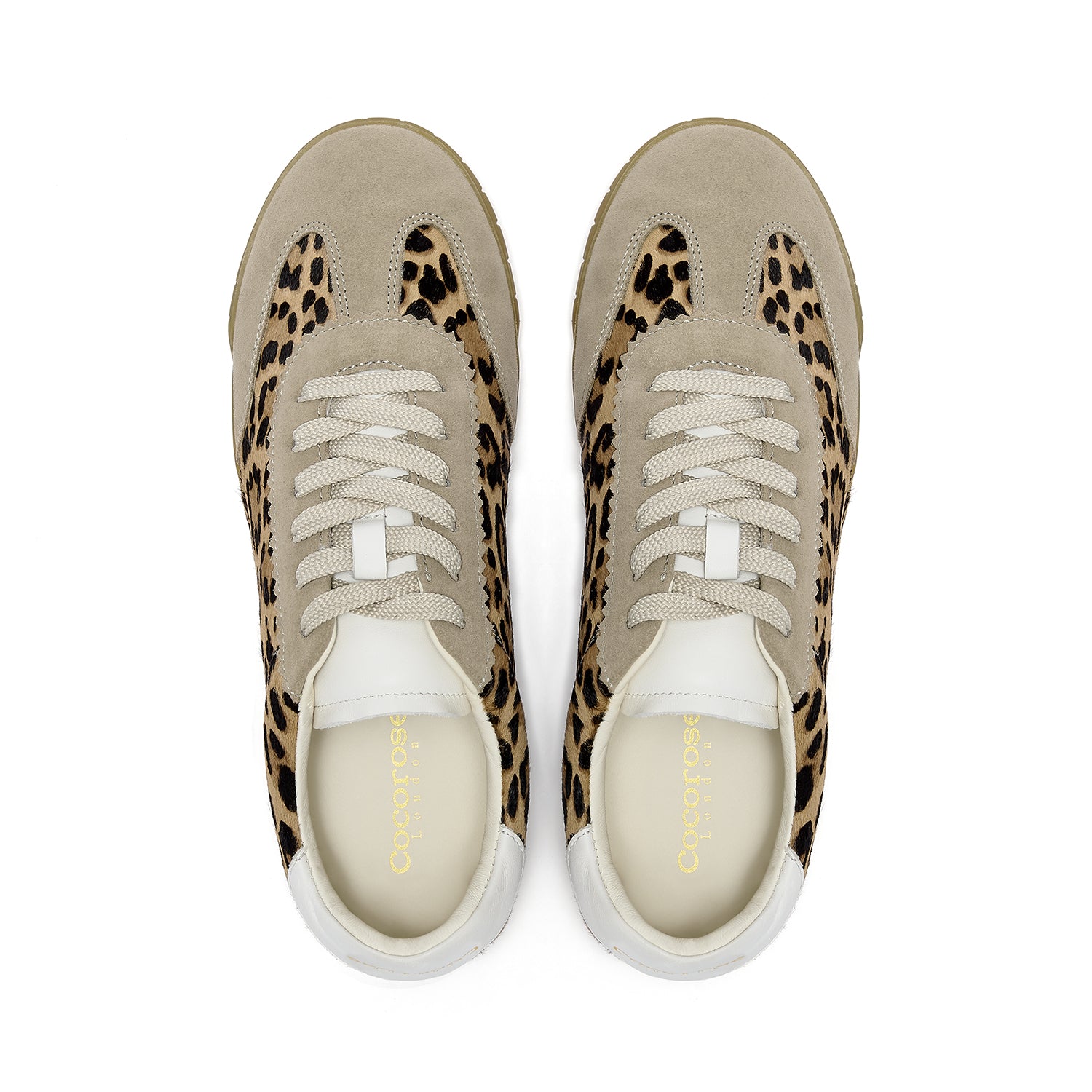 Soft leather leopard trainers with beige suede toe detail
