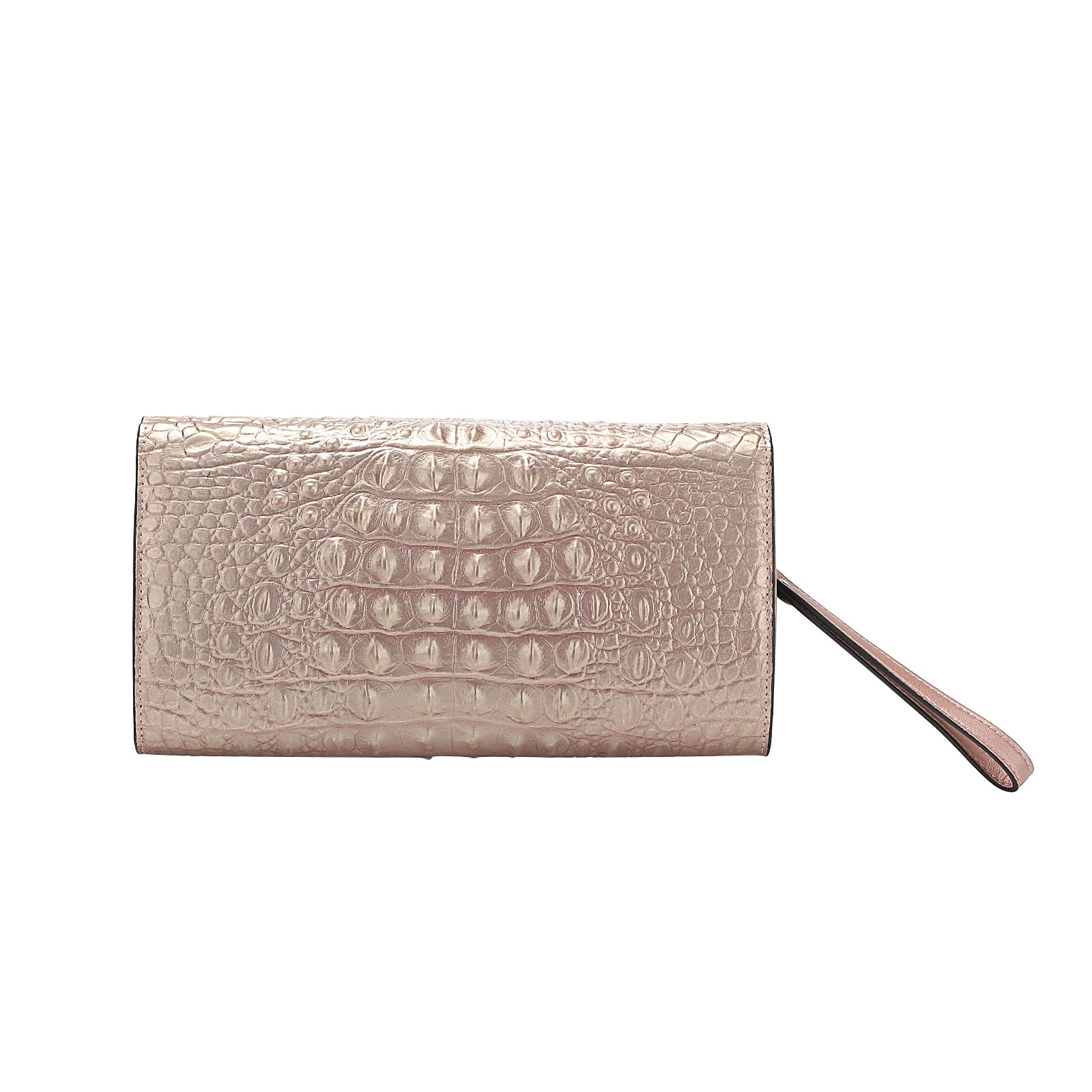 Rose Gold Embossed Leather Clutch with Chain and Wristlet