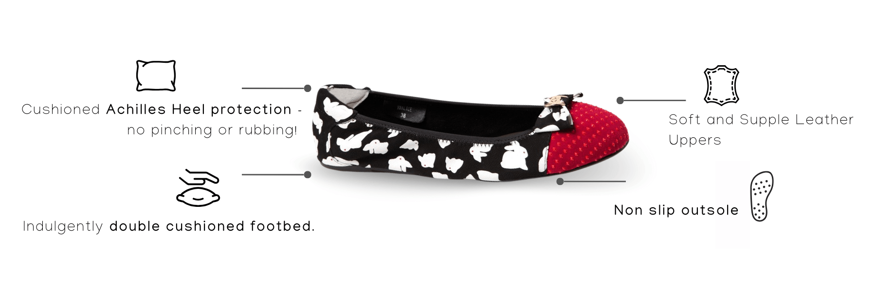 Inside the comfort of Cocorose London Women's ballet Flats. Cushioned heel protection, double cushioned footbed, soft leather. Thousands of 5 Star Reviews, from returning customers. 17 Years of experience