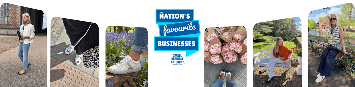 Banner celebrating Cocorose London being selected as one of the Nation's Favourite Businesses 2026 for Small Business Saturday, featuring the 'In Your Shoes' campaign header alongside photos of women wearing Cocorose shoes outdoors.