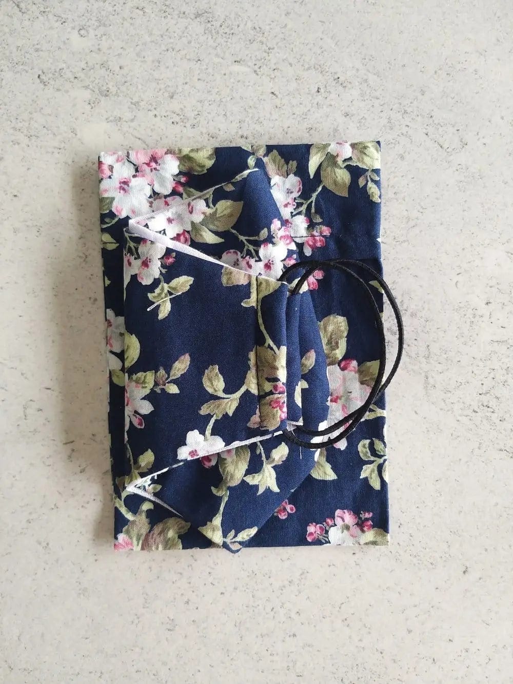 Cotton Face Mask with Filter Pocket and Matching Pouch - Floral Print Navy Cocorose London