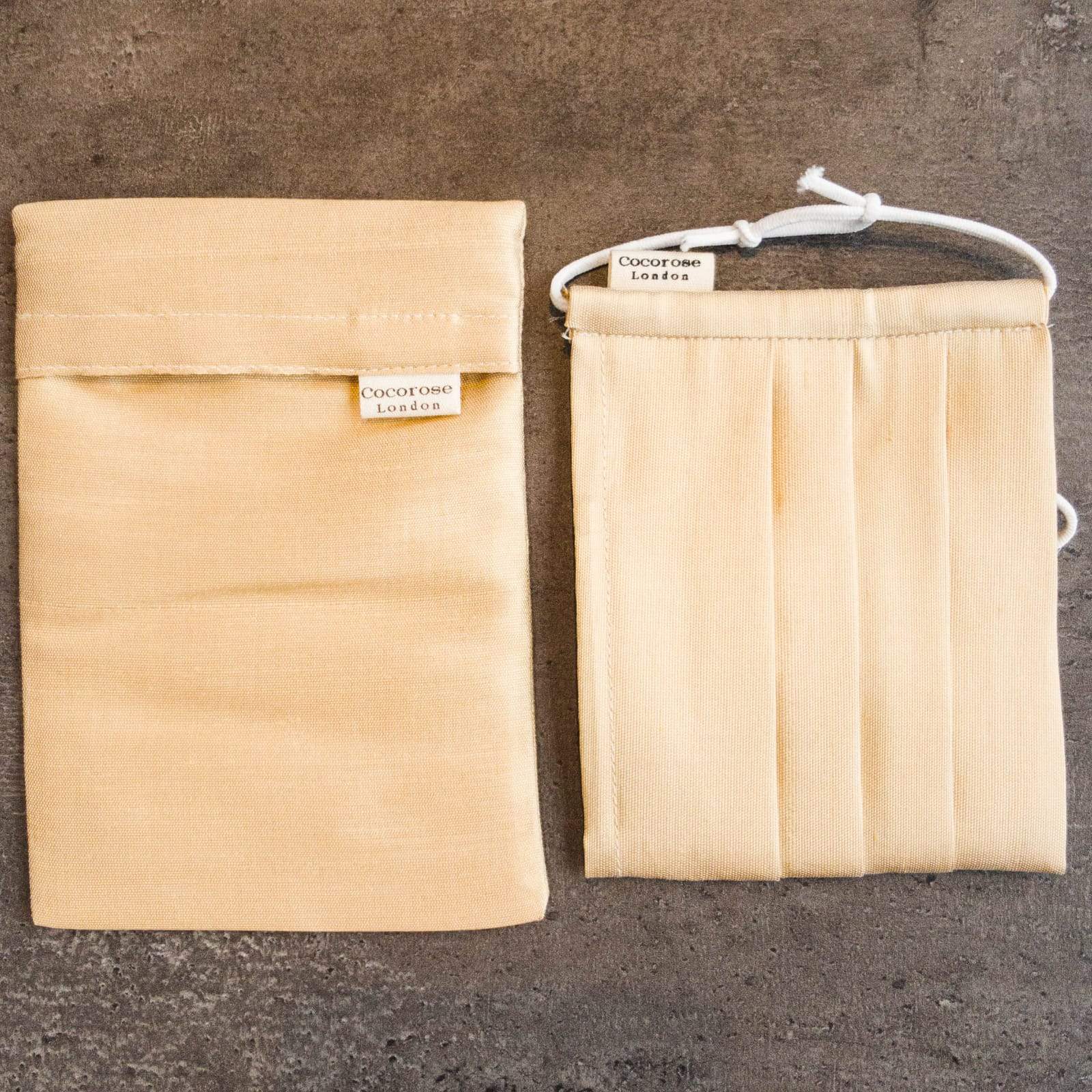 Pleated Silk Face Mask with Nose Wire and Matching Pouch - Rose Gold Cocorose London