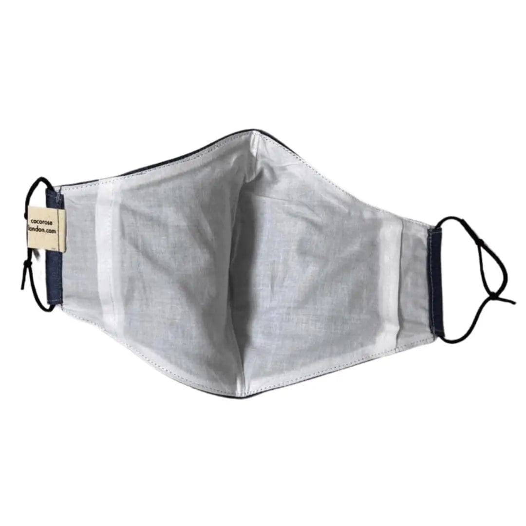 Silk Face Mask with Filter Pocket and Matching Pouch - Blue-Grey Cocorose London