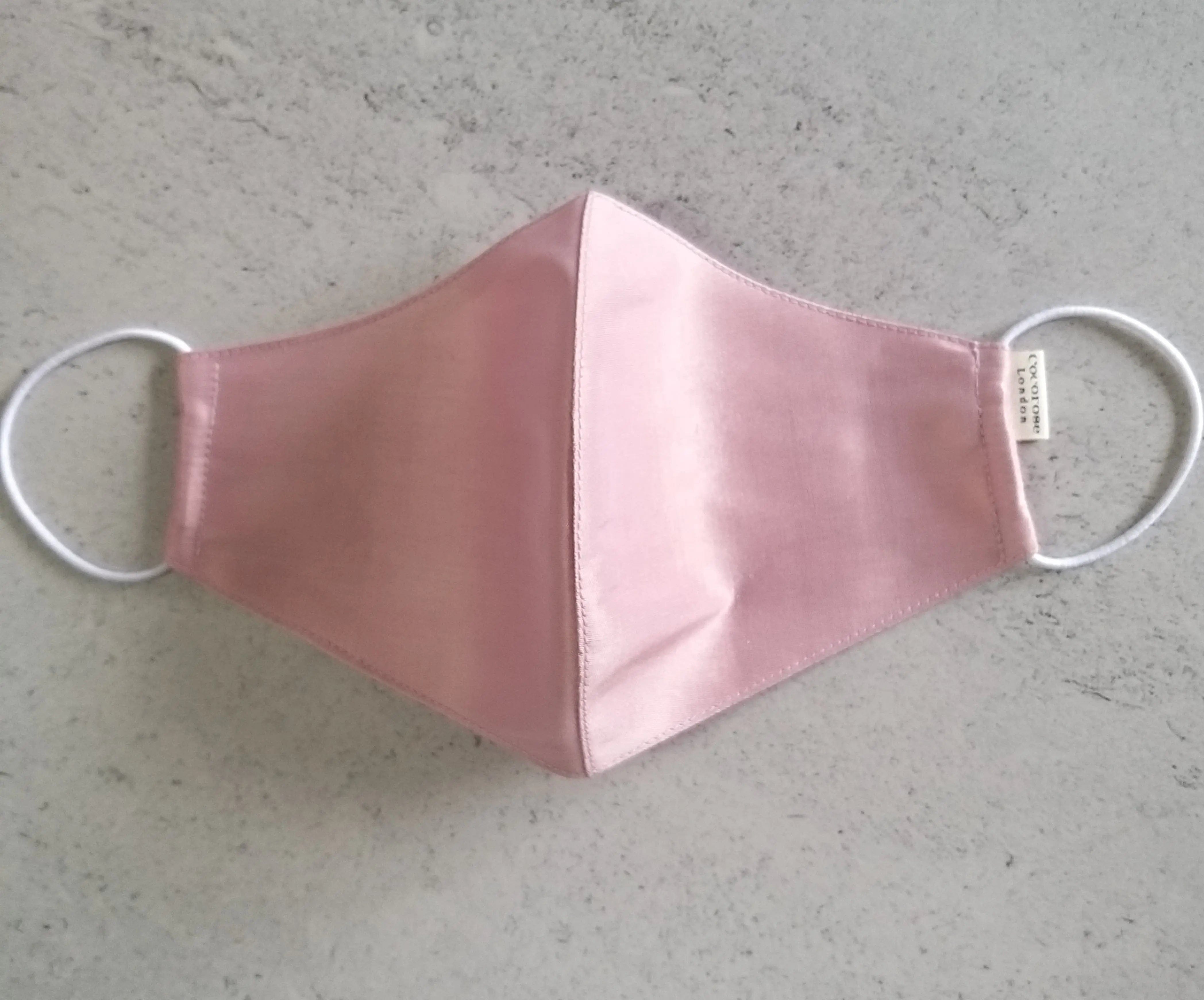 Silk Face Mask with Filter Pocket and Matching Pouch - Blush Cocorose London